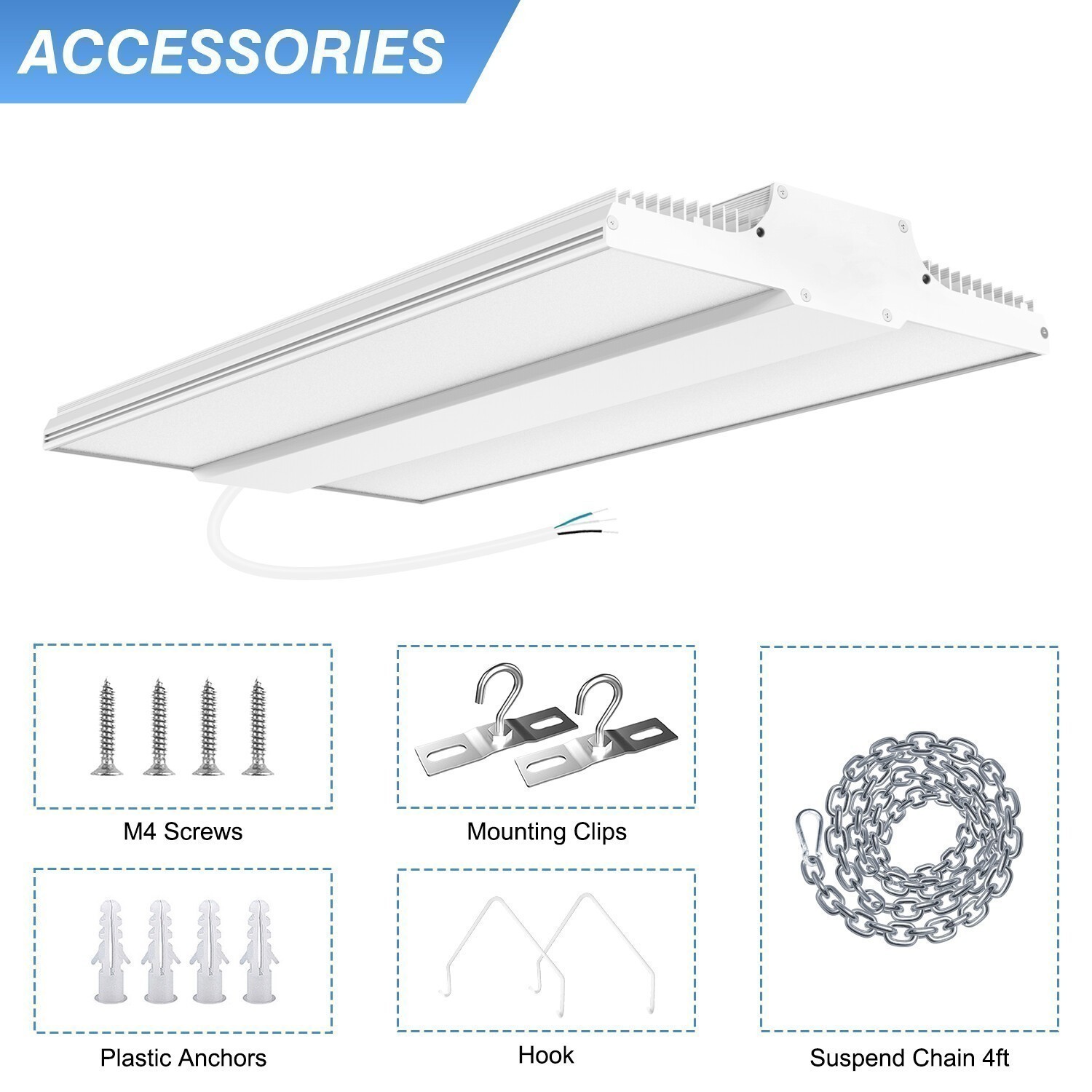 Dimmable LED Linear High Bay Light 150W Warehouse Garage Ceiling Fixture 22500LM