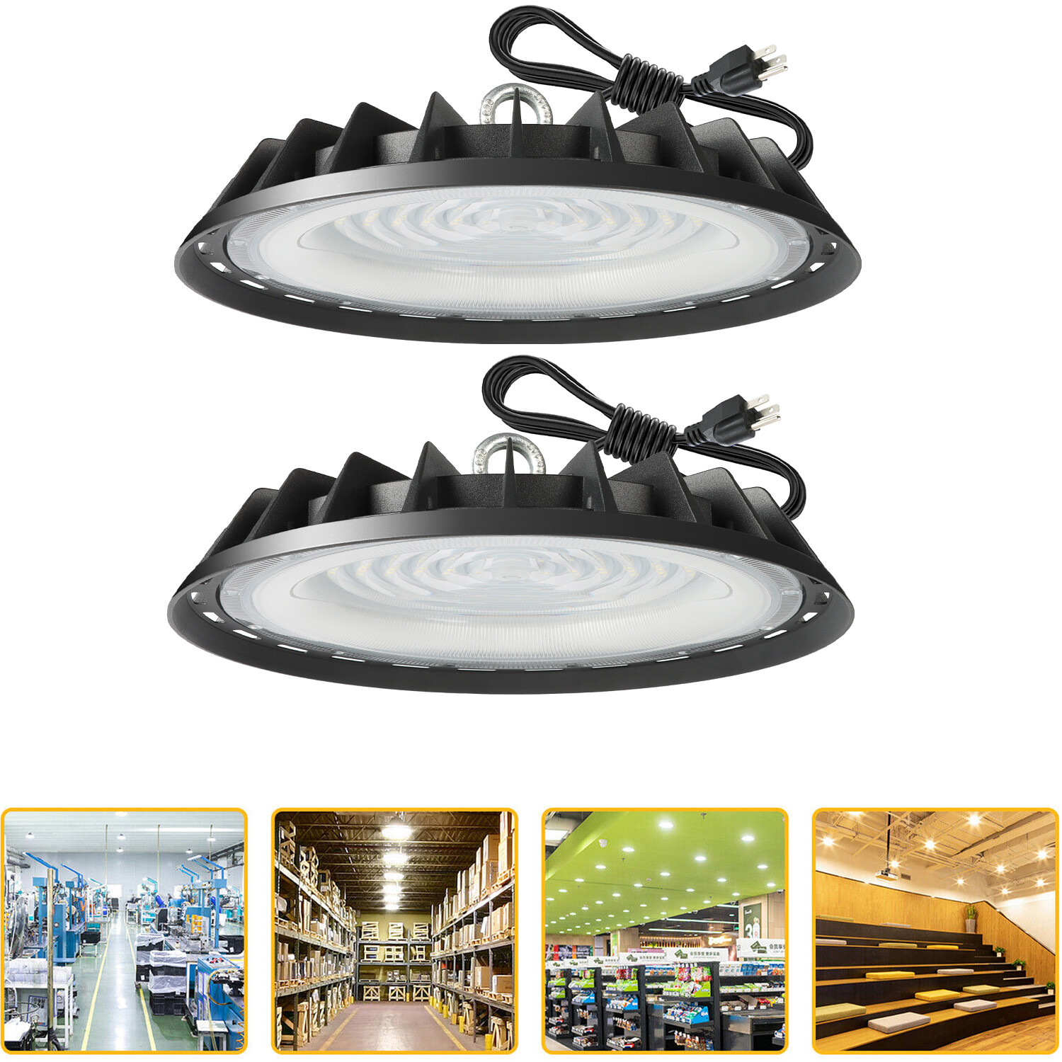 2Pack 300W UFO LED High Bay Light 6000K Industrial Warehouse Gym Shop Lighting