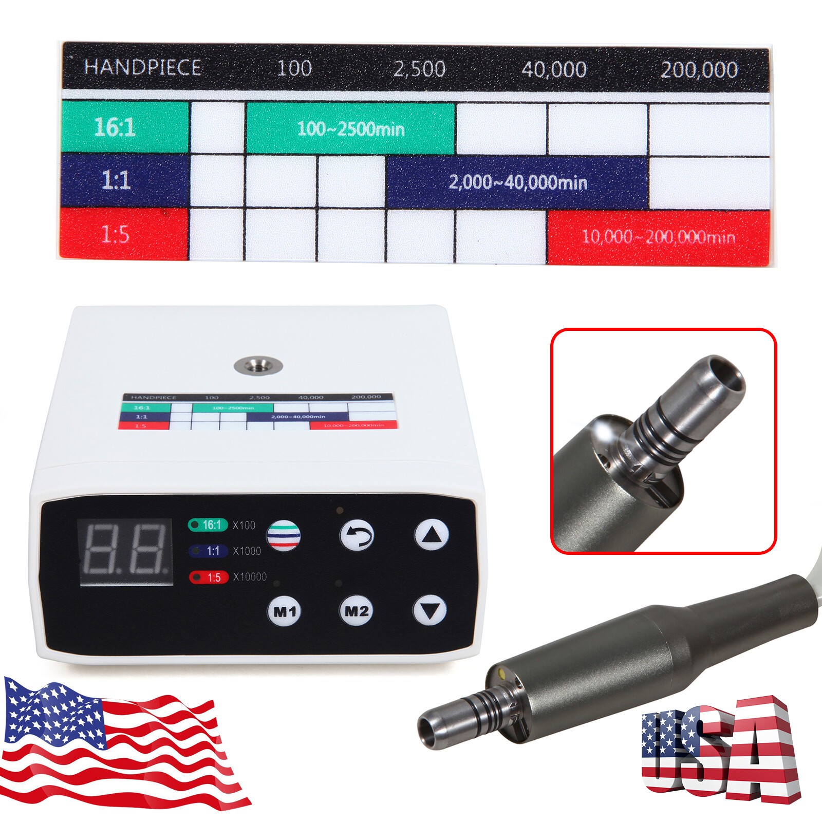 US Dental Brushless LED Electric Micro Motor 1:5 Increasing Handpiece