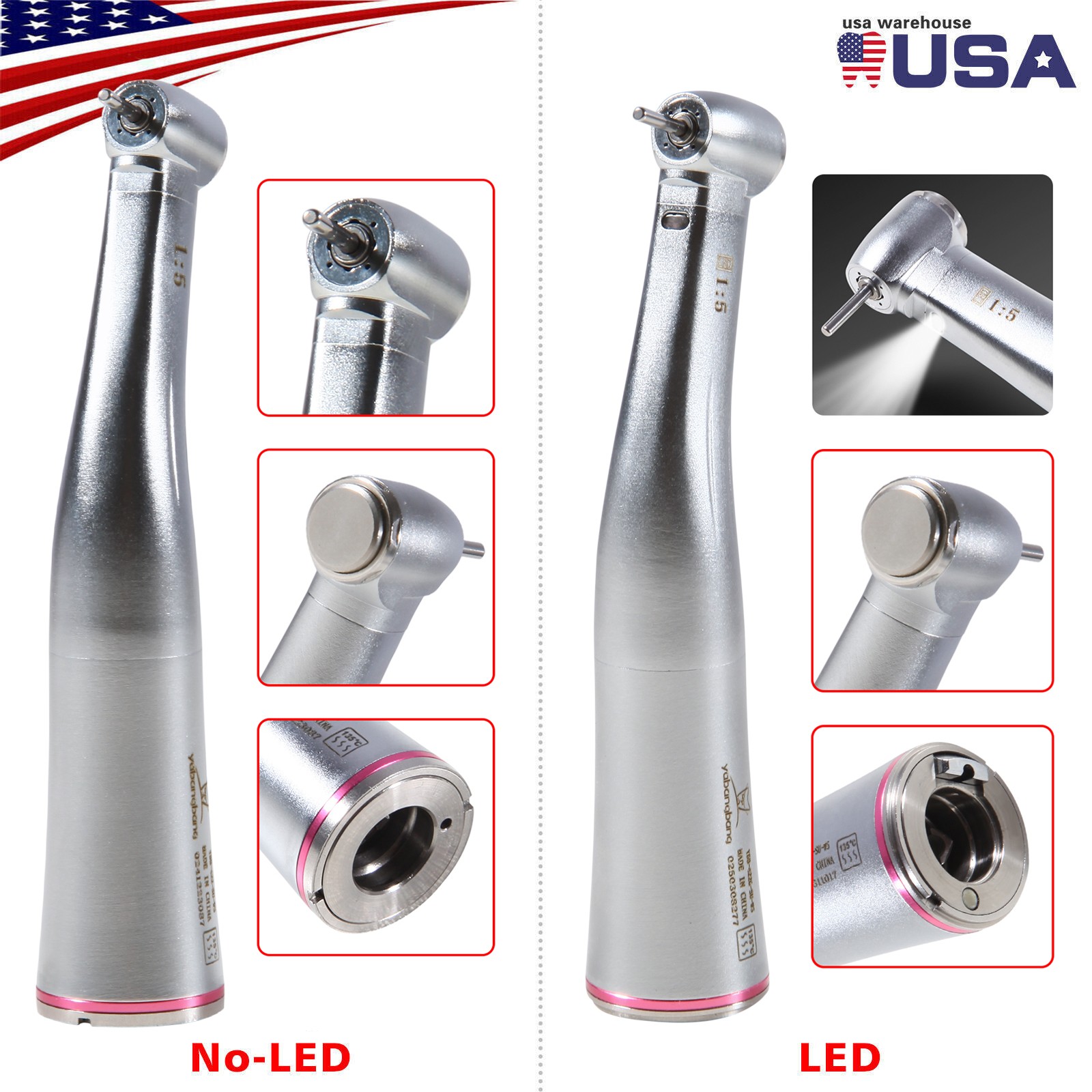 Dental 1:5 1:1 Fiber Optic LED Contra Angle Electric Handpiece Fit KaV NSK COXO