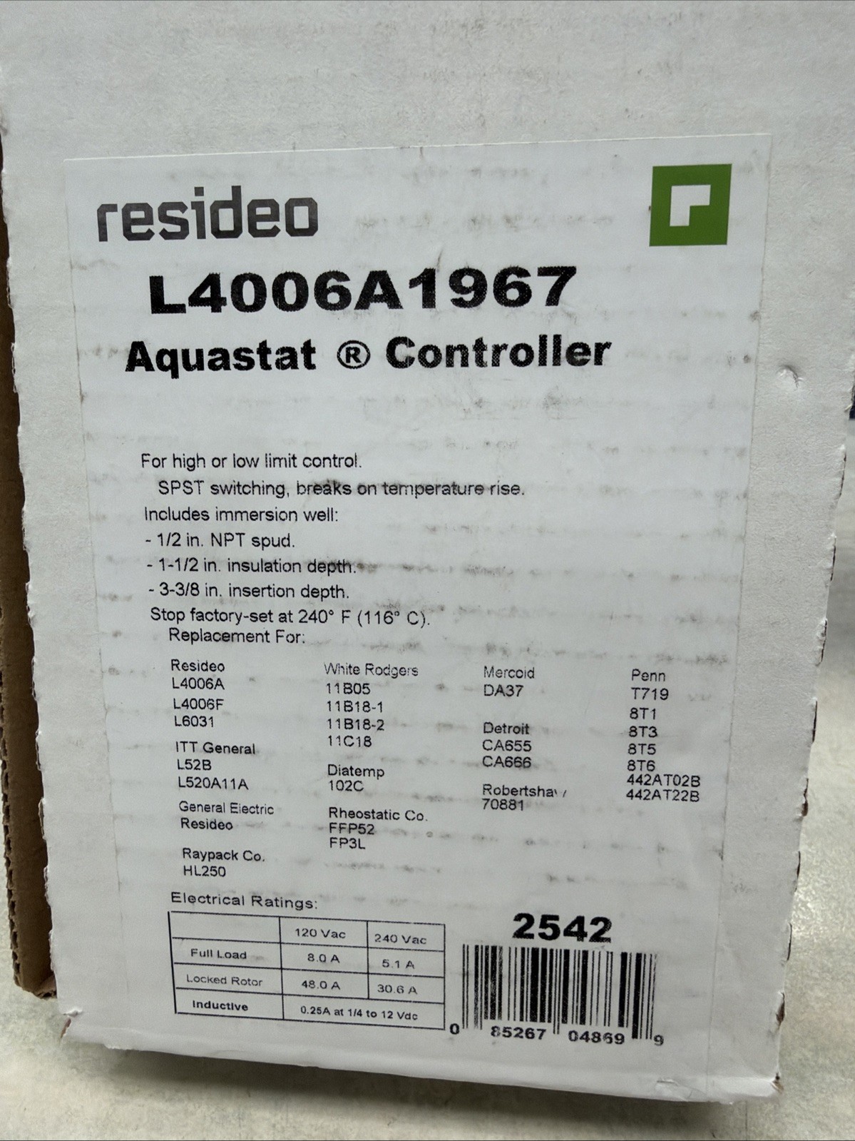 Honeywell L4006A1967 Aquastat Controller