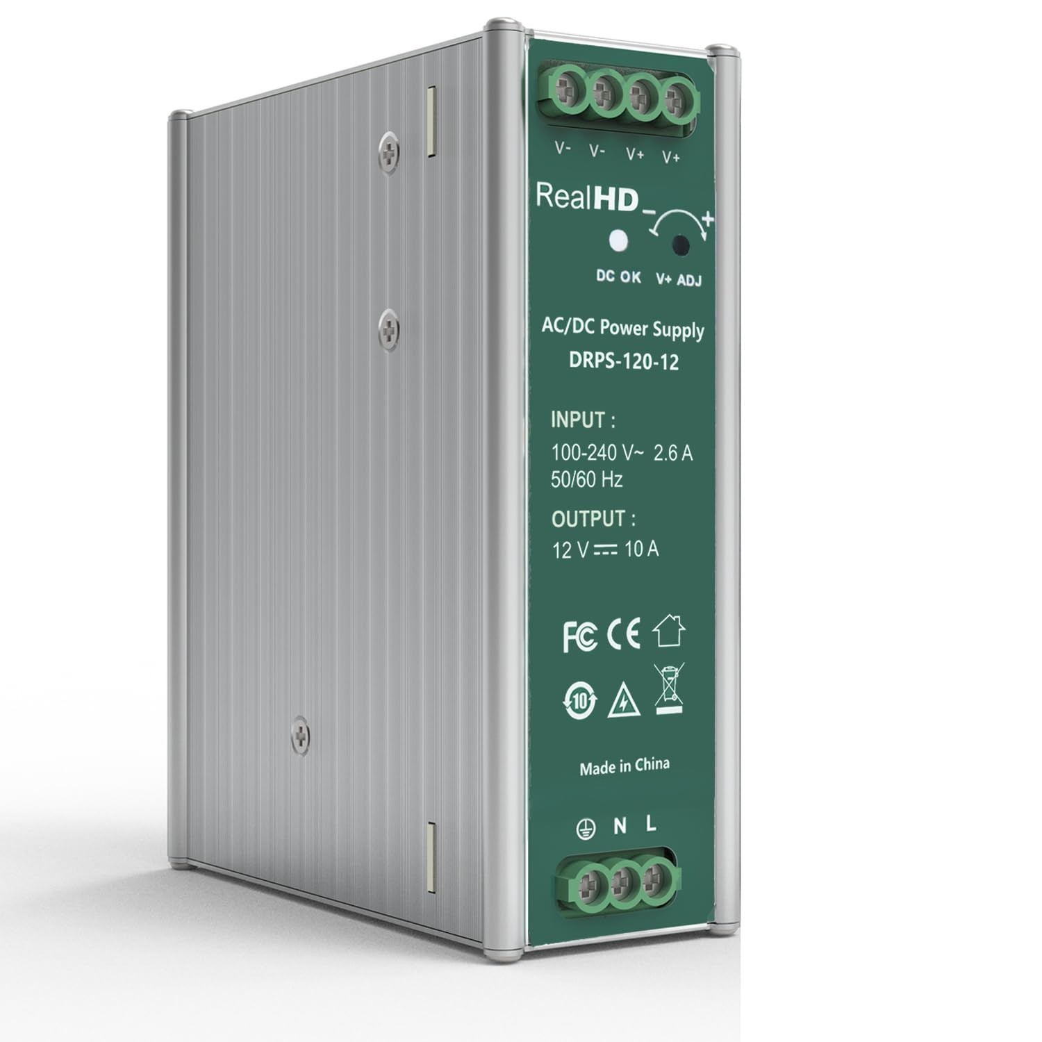 120W 12VDC 10Amp Industrial DIN Rail Power Supply Single Output 1.7x 4.8 x 5.1in