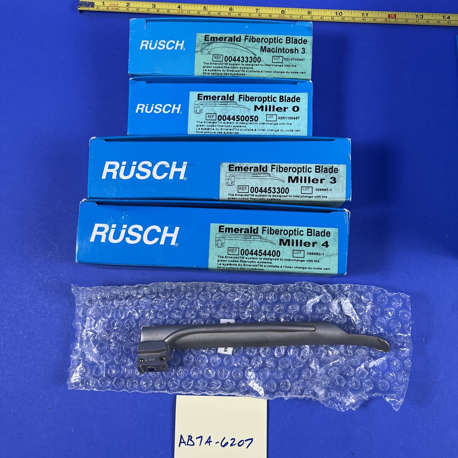 Rusch Emerald Fiberoptic Laryngoscope Blade Mil Size 0, 3 & 4 & Mac 3 lot of 4