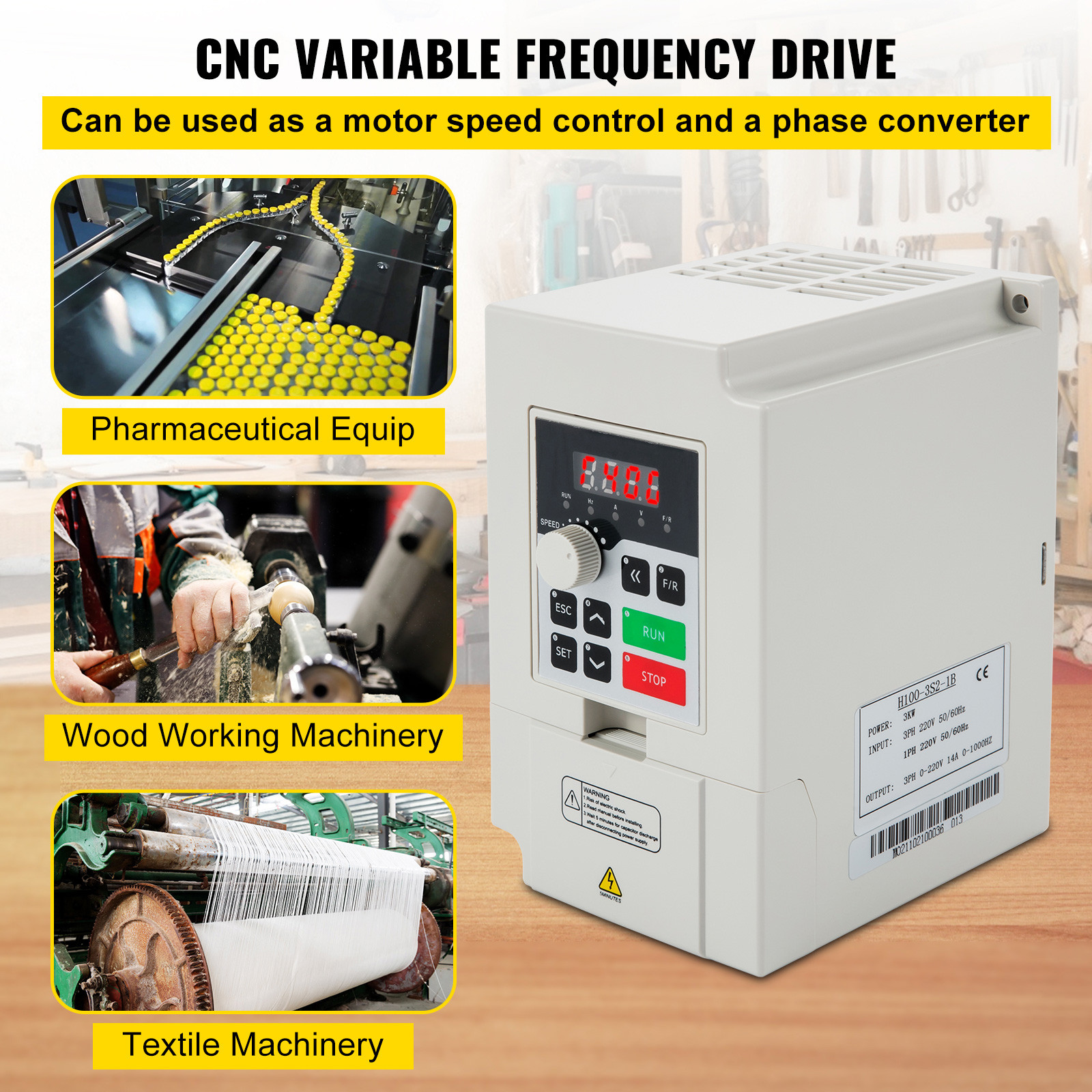 VEVOR 3KW 4HP Variable Frequency Drive VFD 1 To 3 Phase Converter 220V RS485