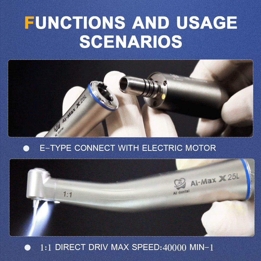 Dental Electric Micro Motor LED 1:5 Red Contra Angle Handpiece Fiber Optic Kit