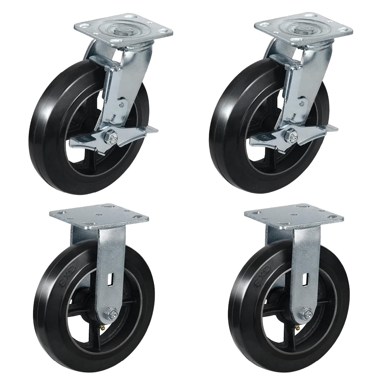 8 Inch Rubber on Cast Iron Wheel Heavy Duty,Capacity 1100-4400LB