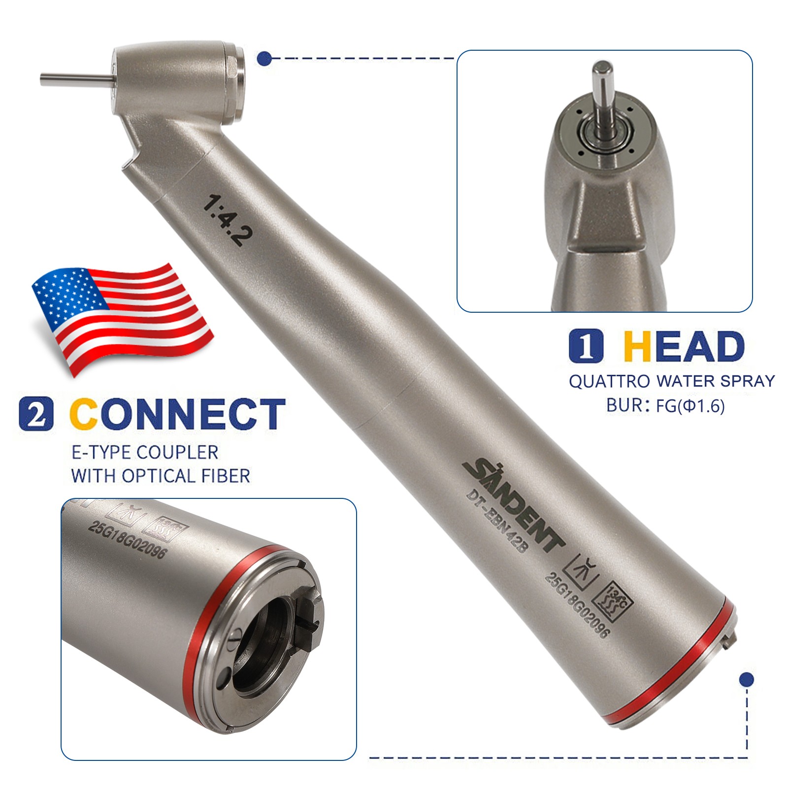 SANDENT Dental Brushless LED Electric Micro Motor 1:4.2 LED Handpiece