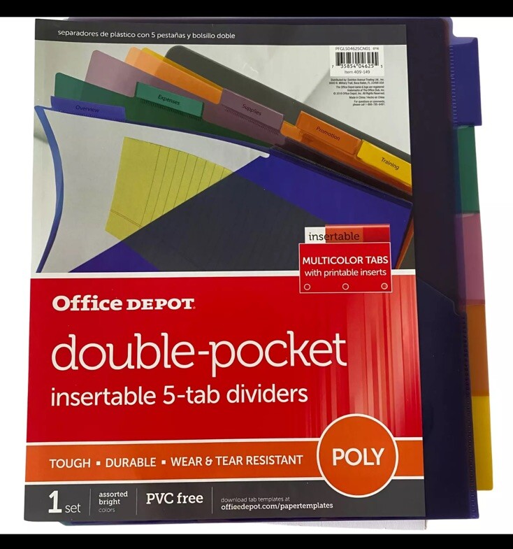 5x Dividers Folders 2 Pockets Each Binder Tab Plastic Divider Sectional NEW