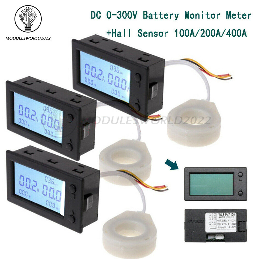 DC 300V 50/100/200/400A LCD Hall Coulomb Voltage Current Battery Power Meter