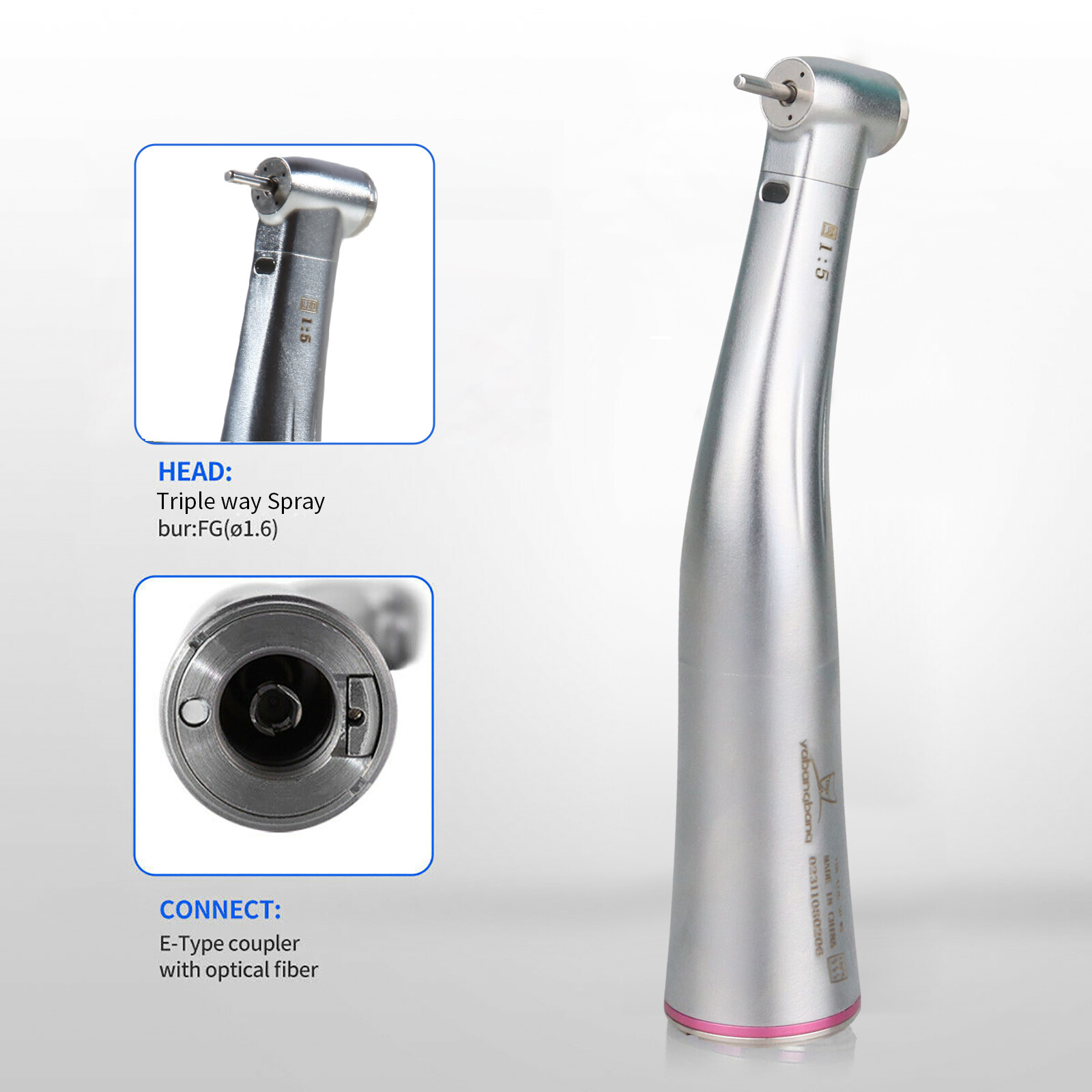 Dental 1:5 Fiber Optic LED Contra Angle Handpiece Internal four spray fit NSK ns