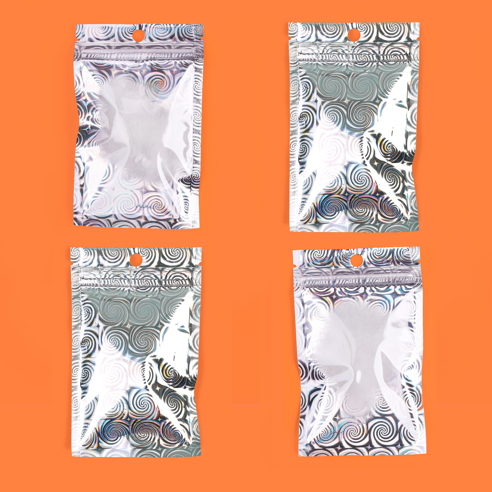 100 Silver Holographic Design Flat Zipper Seal Lock Food Bags with Clear Window