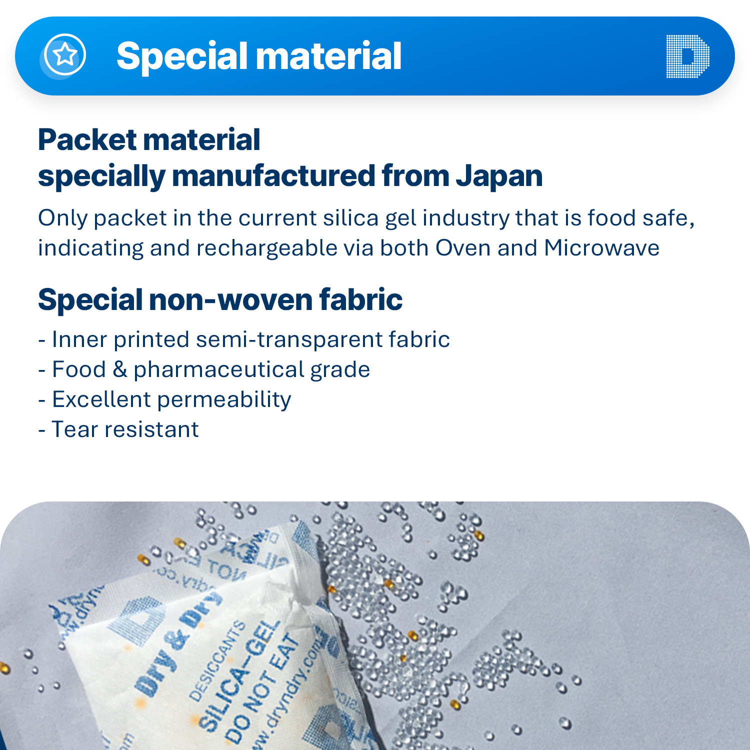 100 gram X 7 PK “Dry & Dry” Food Grade Orange Indicating Silica Gel Packets
