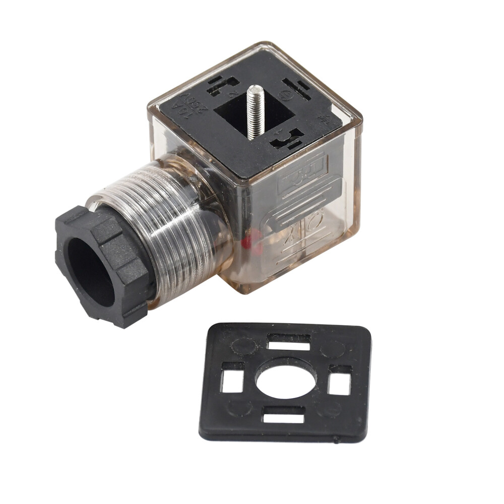 DIN 43650 Type-A 3 Prong Solenoid Valve Connector Plug w/ LED For DC 12V 24V