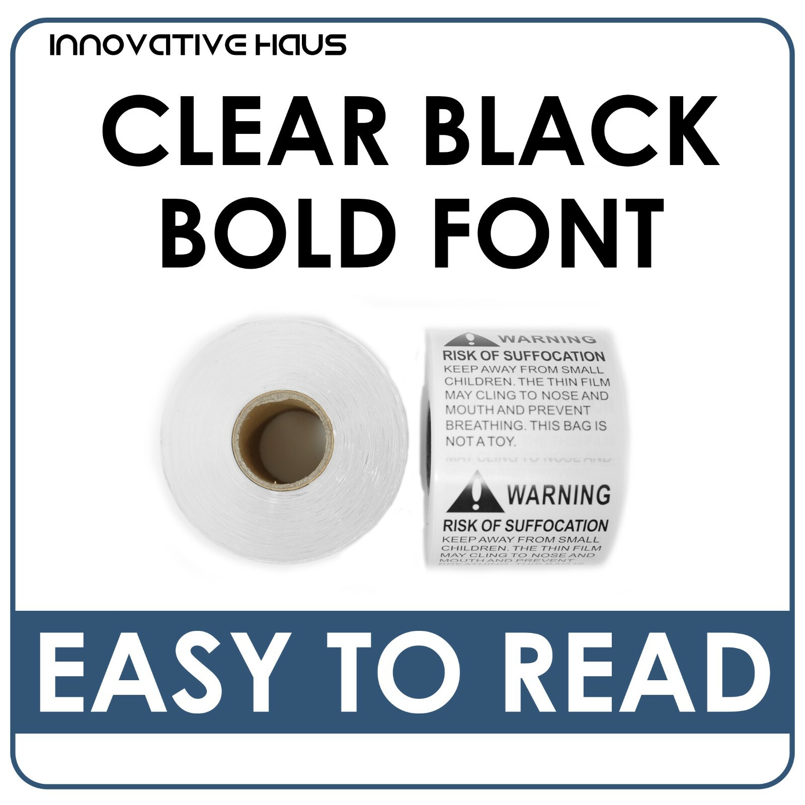 Innovative Haus 5 Rolls x 500 Labels (2,500 Total) Risk of Suffocation Warning