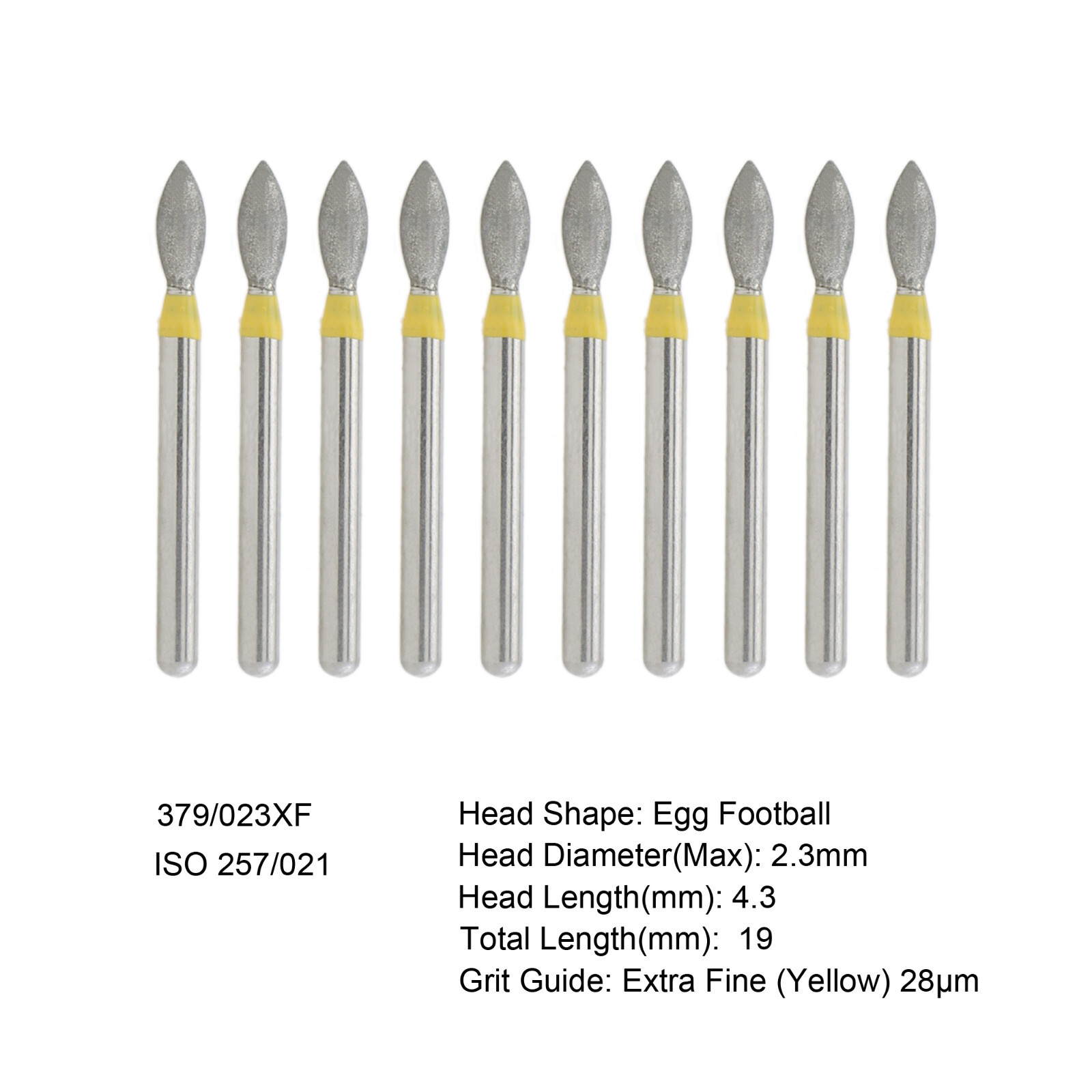 Multi-Use Football Diamonds Burs FG 379/023XF Egg Extra Fine Grit Friction Grip