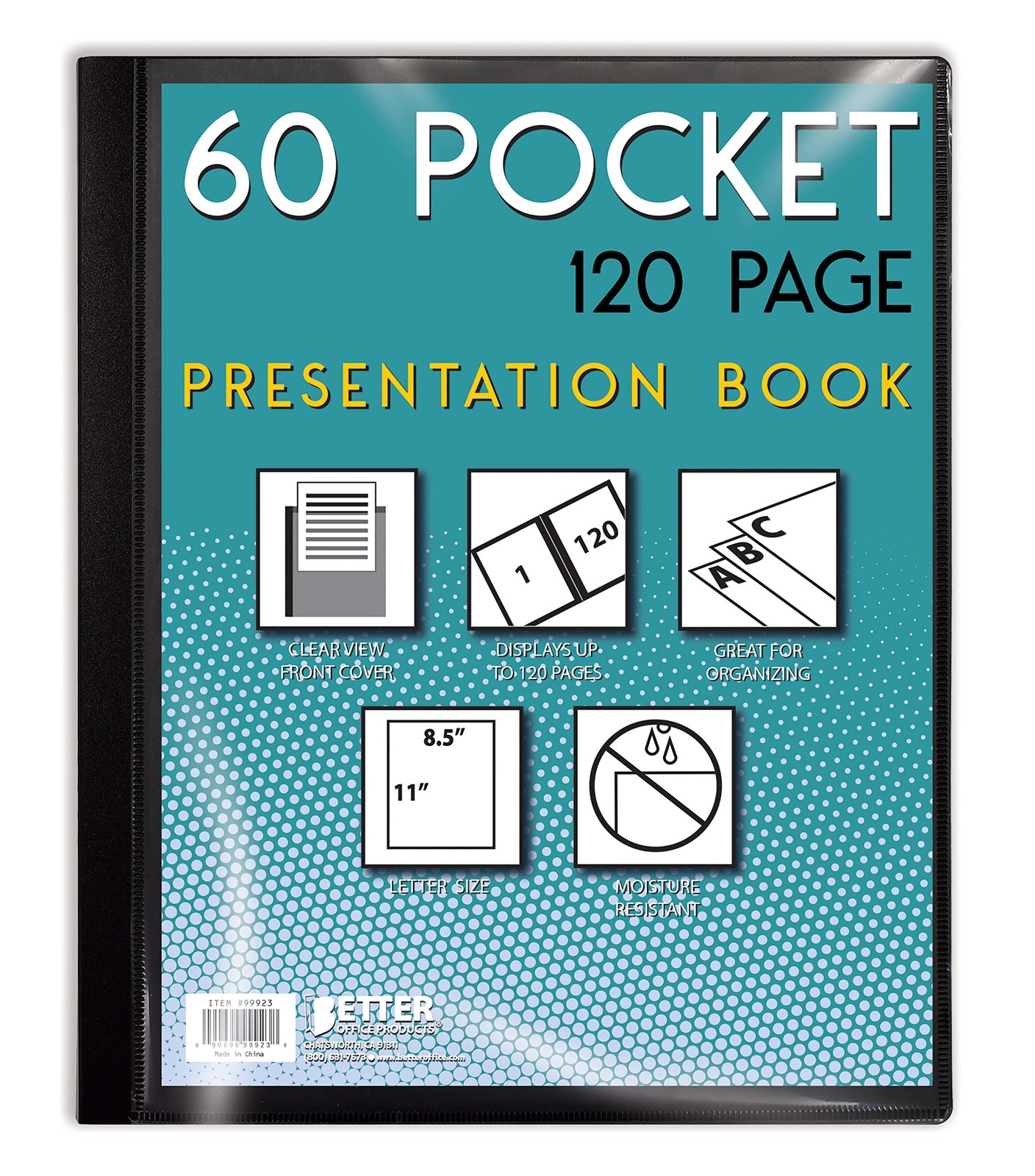 Better Office Products 60 Pocket Bound Black Presentation Book, with Clear Vi…