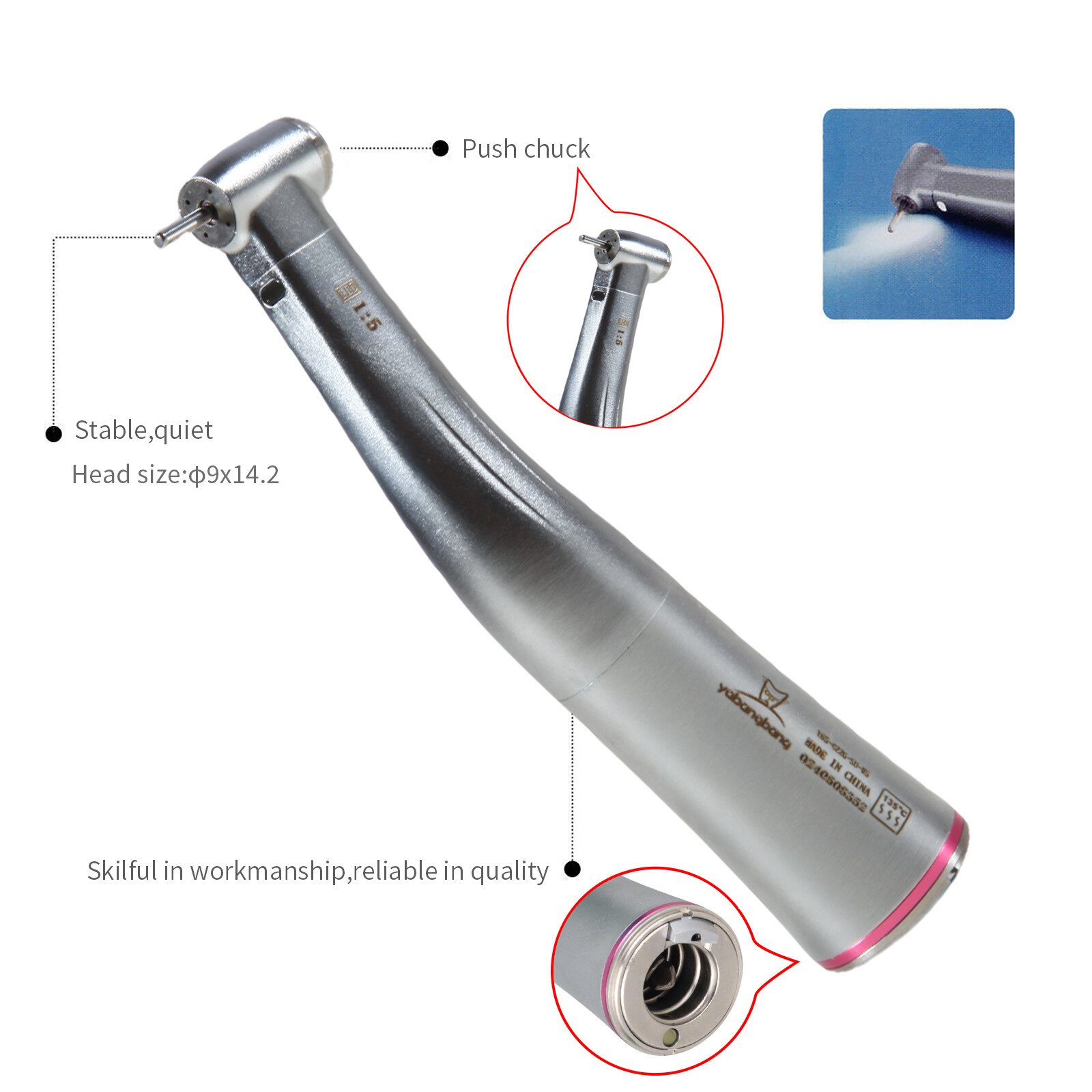 Dental 1:5 Fiber Optic LED Contra Angle Handpiece Internal four spray fit NSK ns