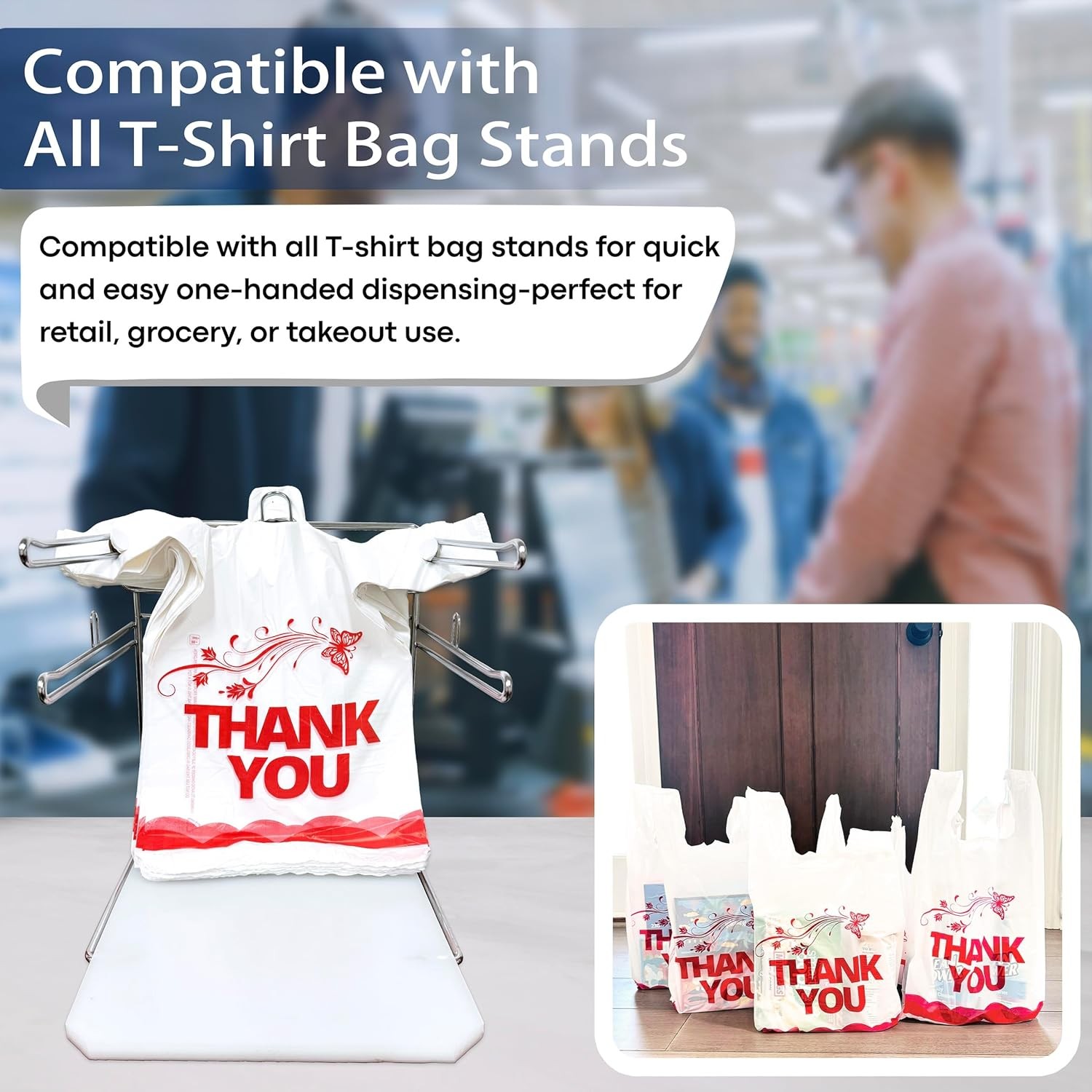 YoYoRain White Thank you bags, 100PCS T shirt To Go Large, Red Design