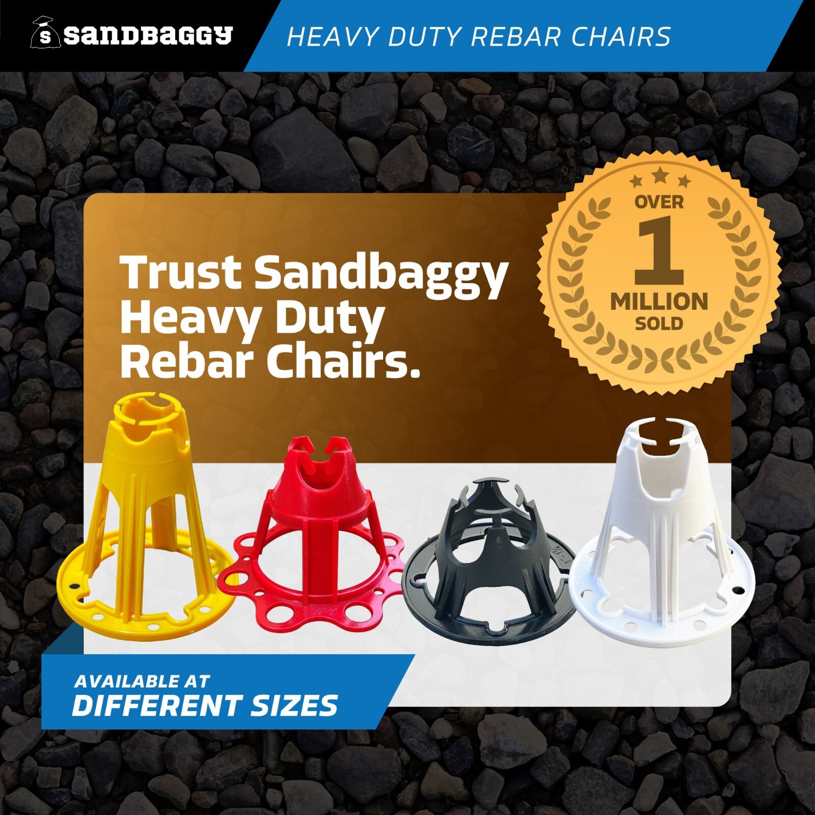 Sandbaggy Plastic Rebar Chair – Elevates Rebar 1 ½” or 2″ – Rebar #3 to #5 (Red)