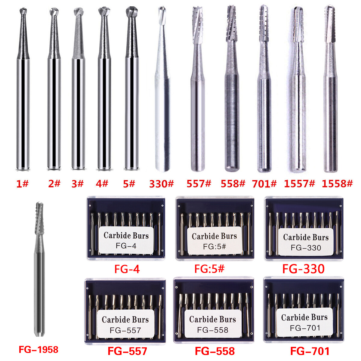 1-10 Packs Dental Carbide Burs For High Speed Handpiece FG 1 2 3 4 330 7901 7408