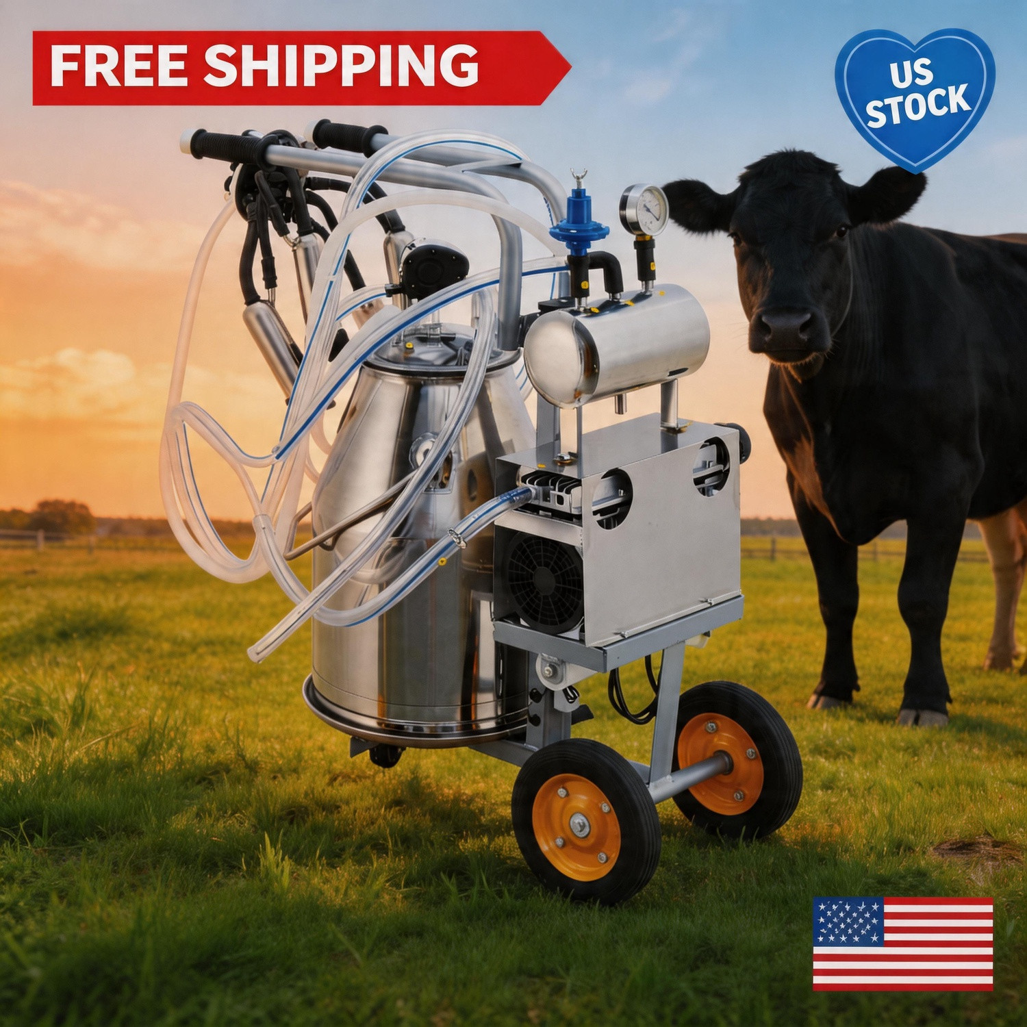 Portable Electric Machine, 6.6 Gallon/25L Stainless Steel Milk Bucket Milking