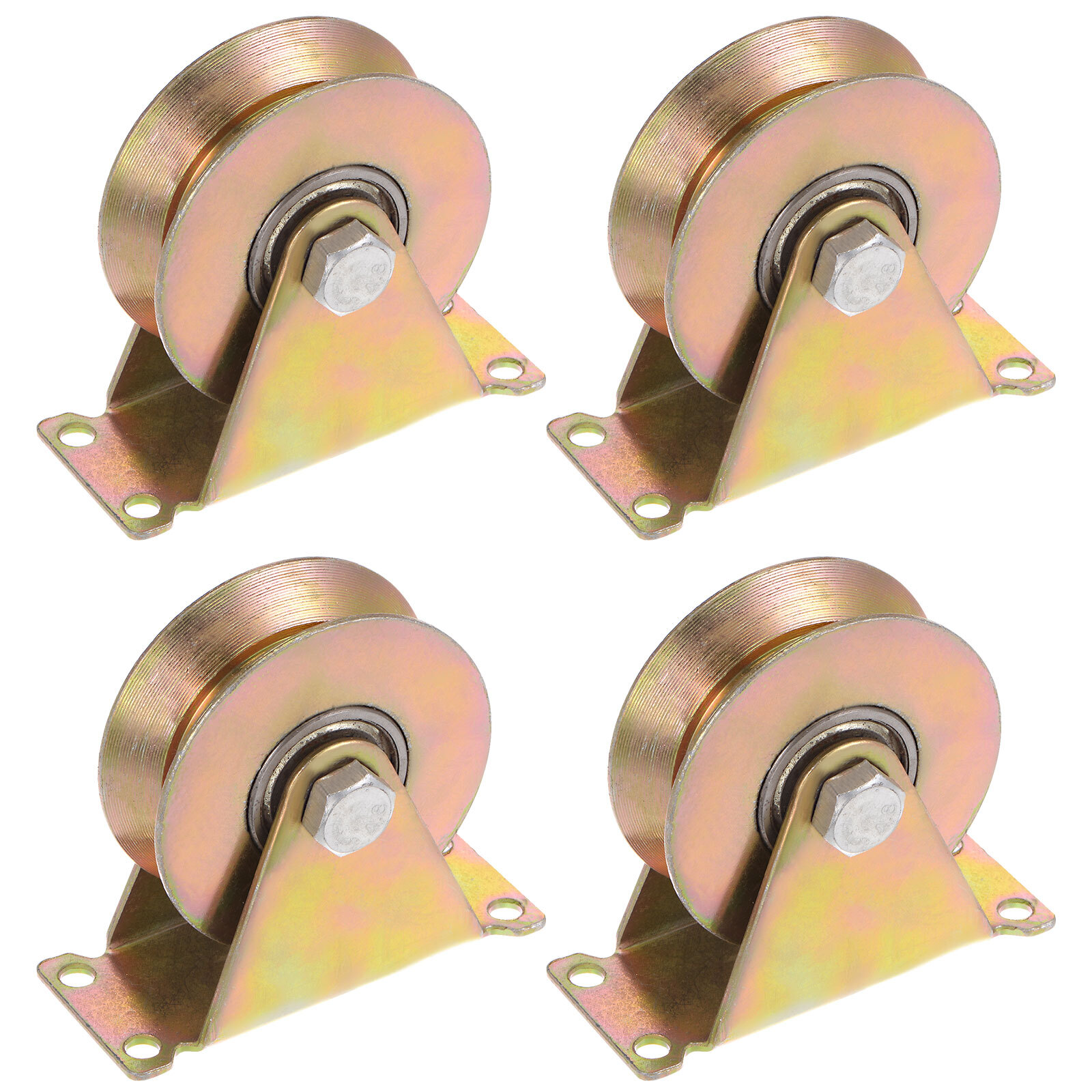 4pcs 3″ V Groove Wheel Sliding Gate Caster Rigid Caster Wheels with Bracket