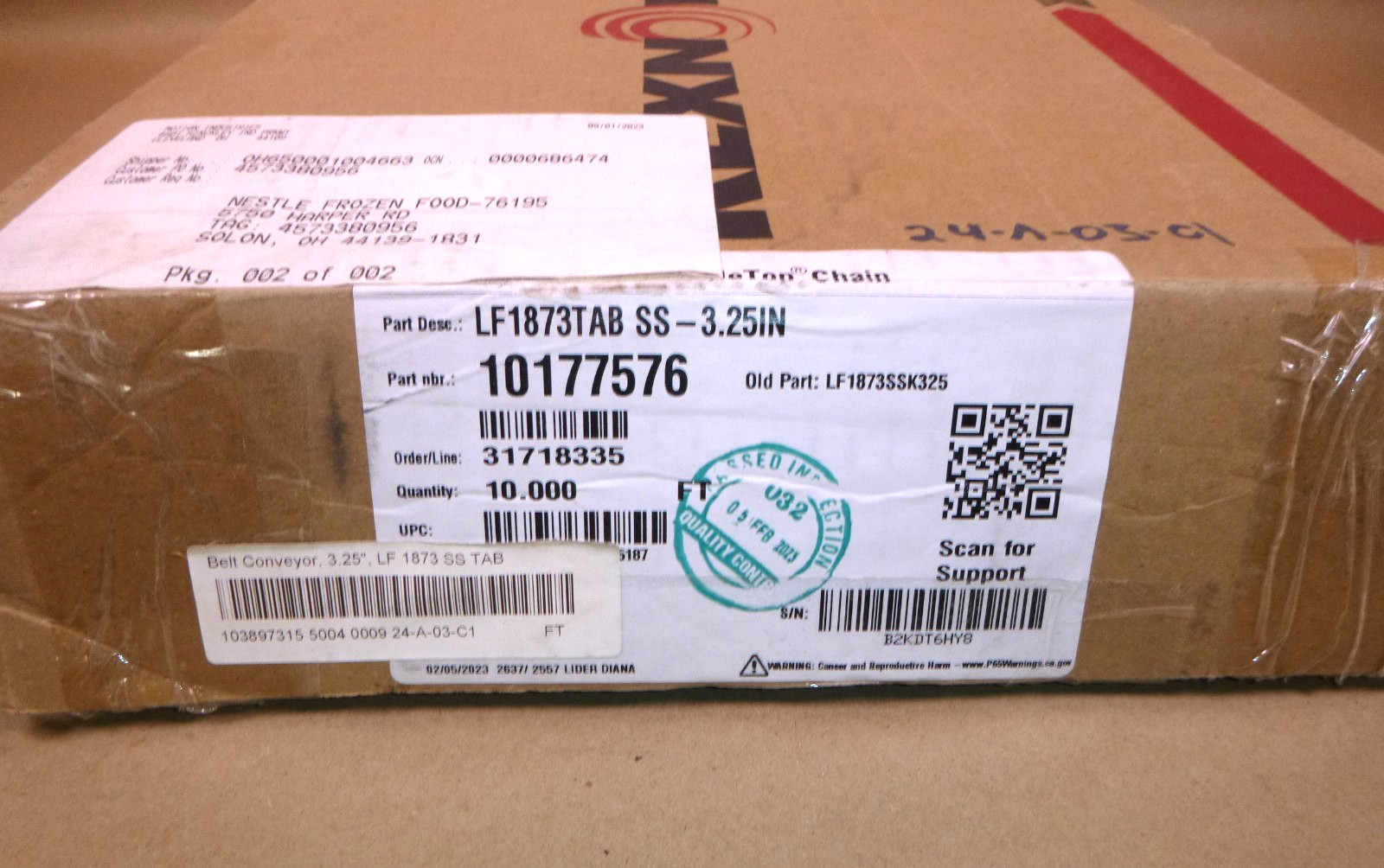 LF1873TAB SS-3.25IN Rexnord 3-1/4″ Wide Side Flexing Table Top Chain 10177576
