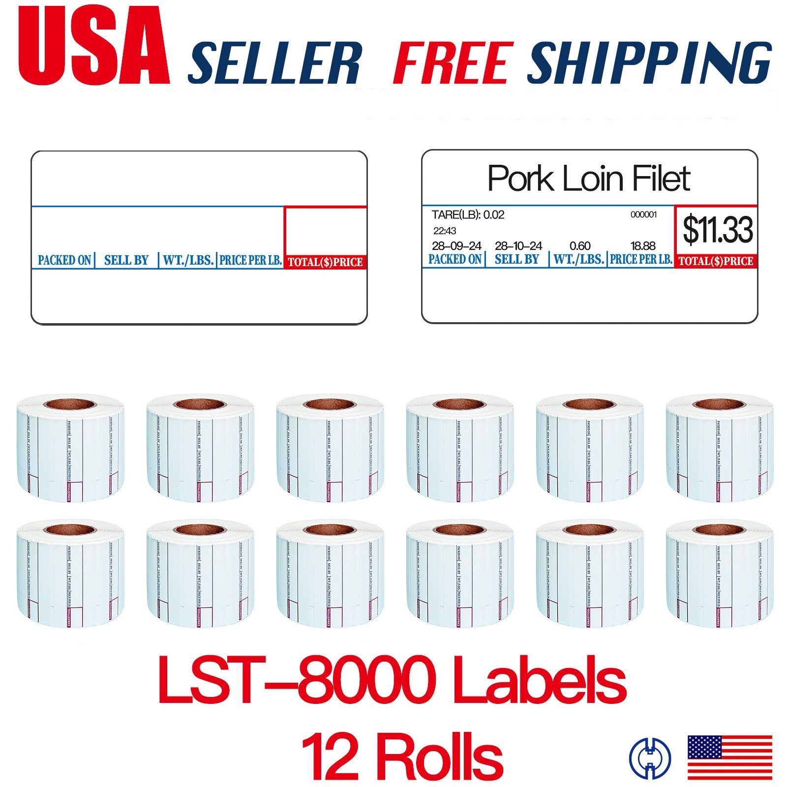 LST-8000 Printing Scale Label, 58 x 30 mm, Non-UPC, 12 Rolls Per Case New Nice