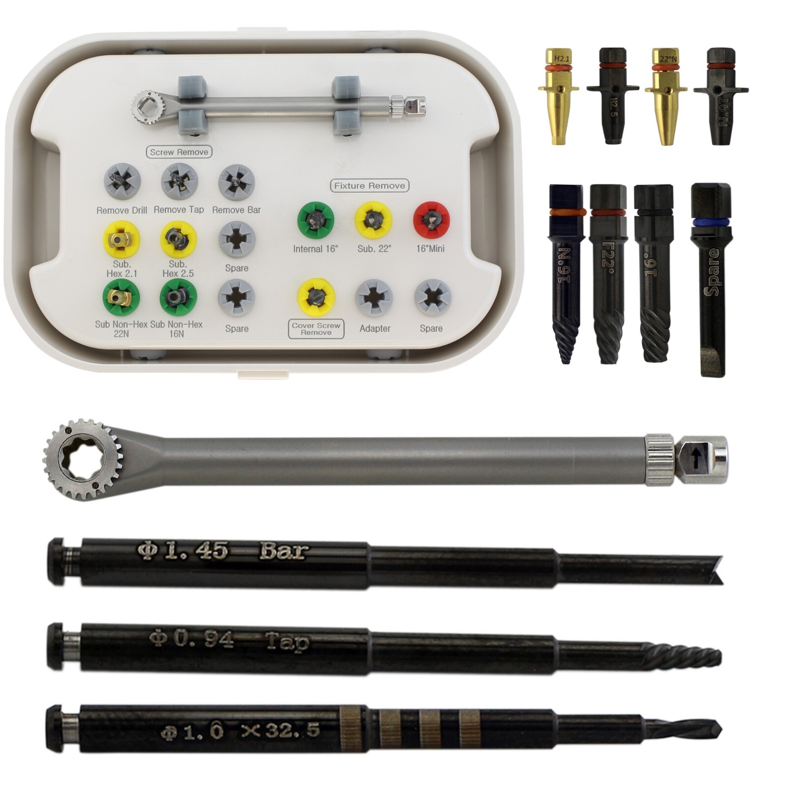 Implant Fixture & Fractured Screw Removal Kit Drill Bar Tap MCT FSRK-02 HeaNeam