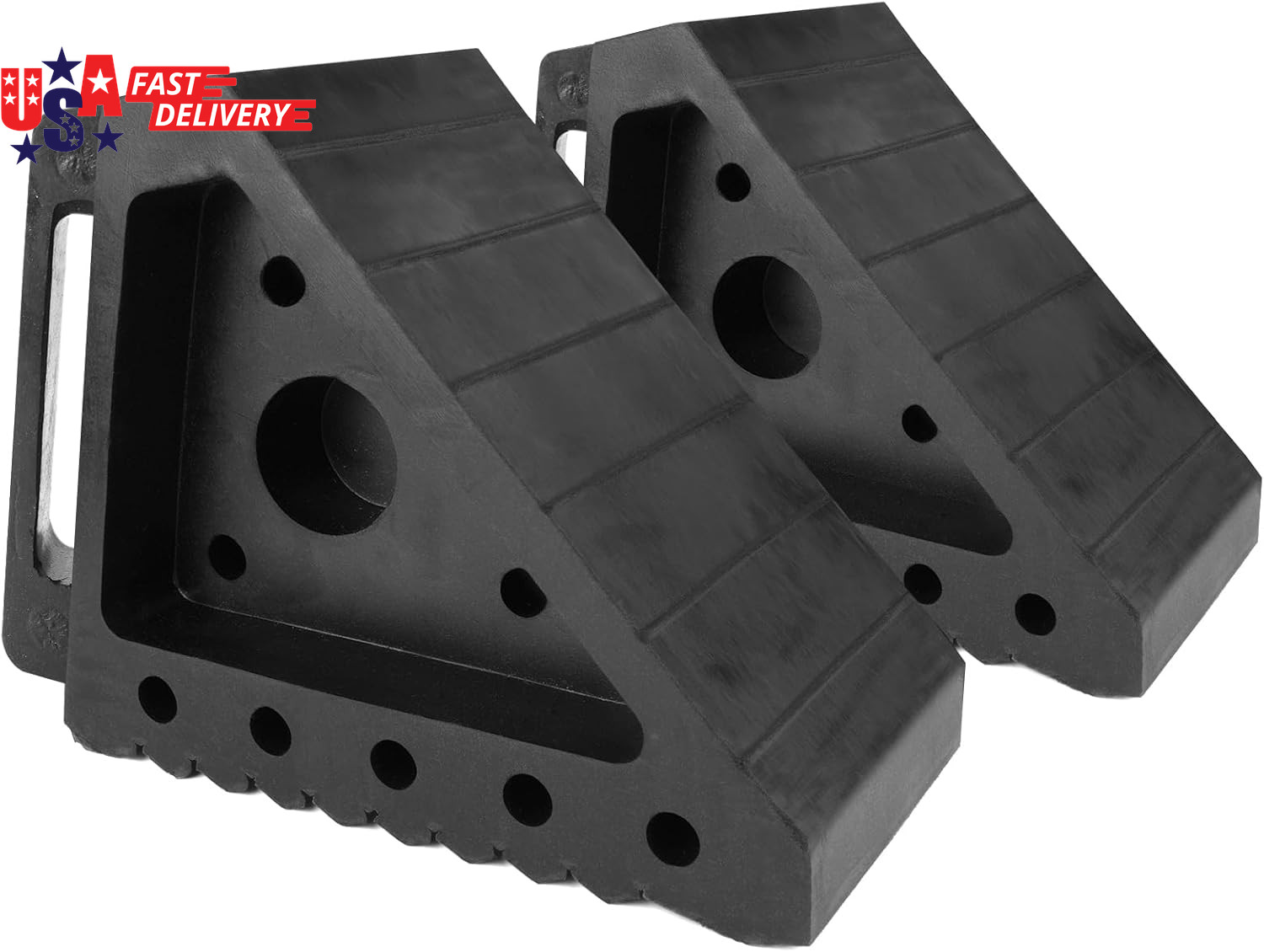 Solid Rubber Wheel Chock 2-Pack | 8″ X 4″ X 6″ Heavy-Duty Tire Stop | Non-Slip T