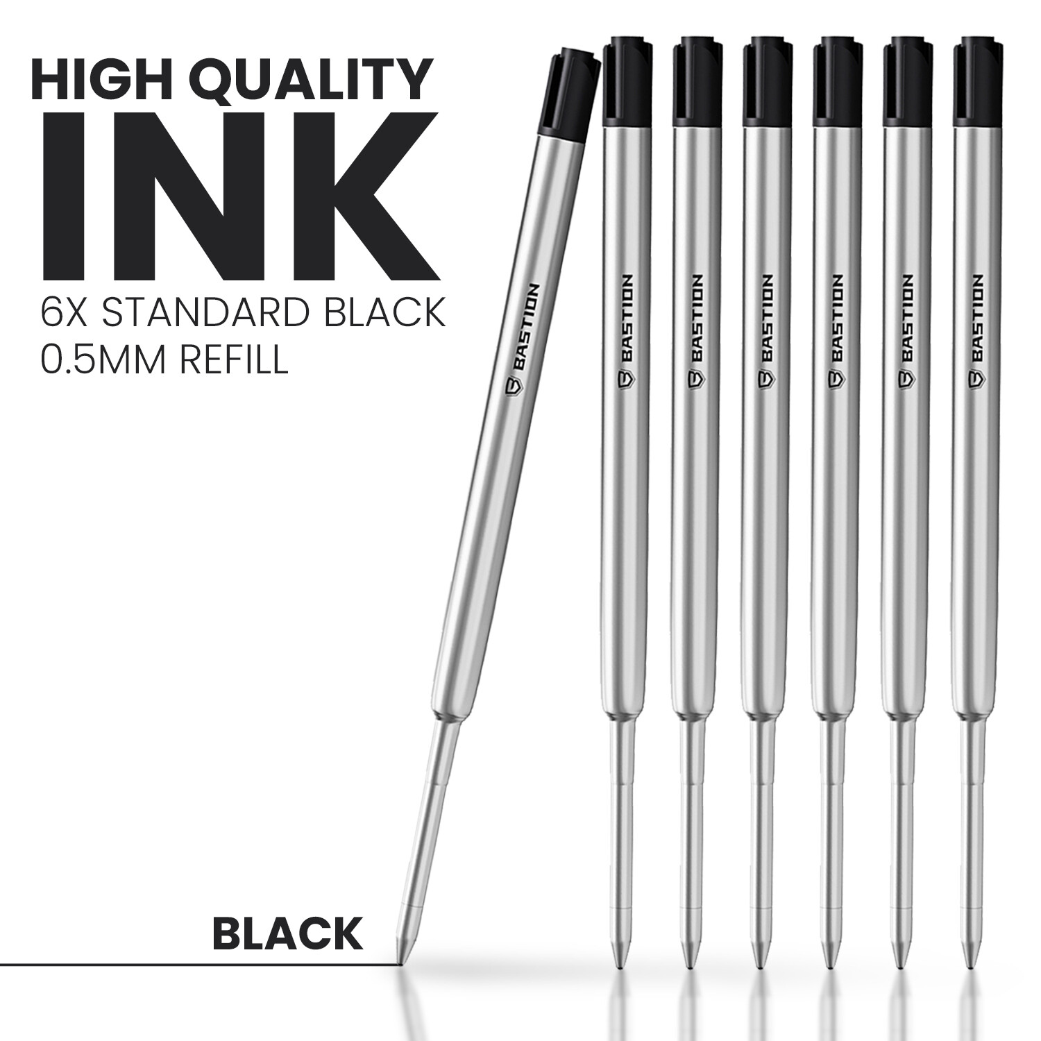 Black Ink Refill for all Bastion Bolt Action Pens Fine Point Cartridge (6X) Pack