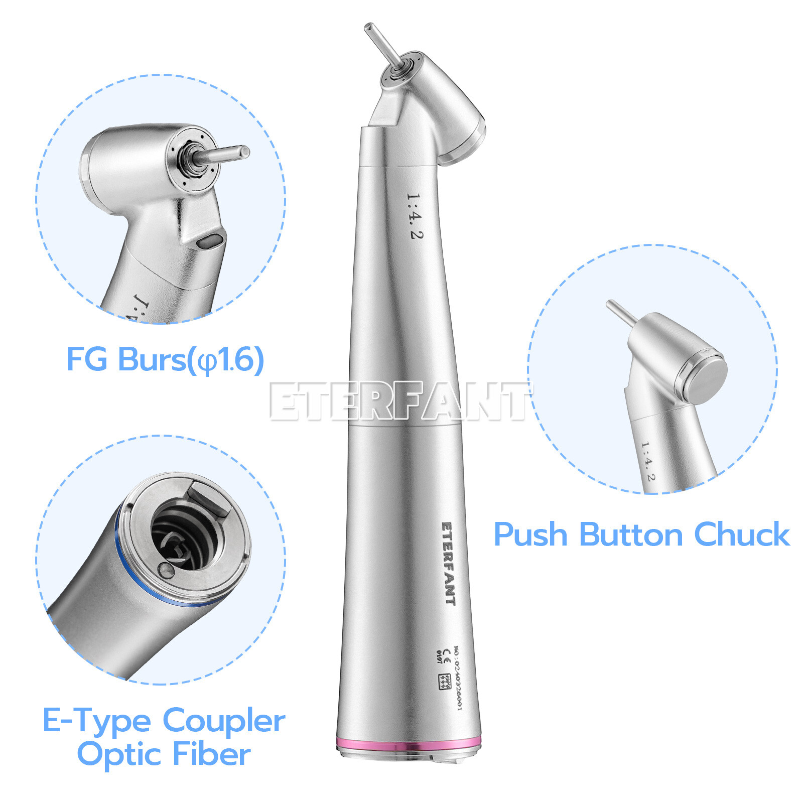 ENTERFANT Dental 1:1/1:4.2/20:1 LED Fiber Optic Contra Angle Handpiece