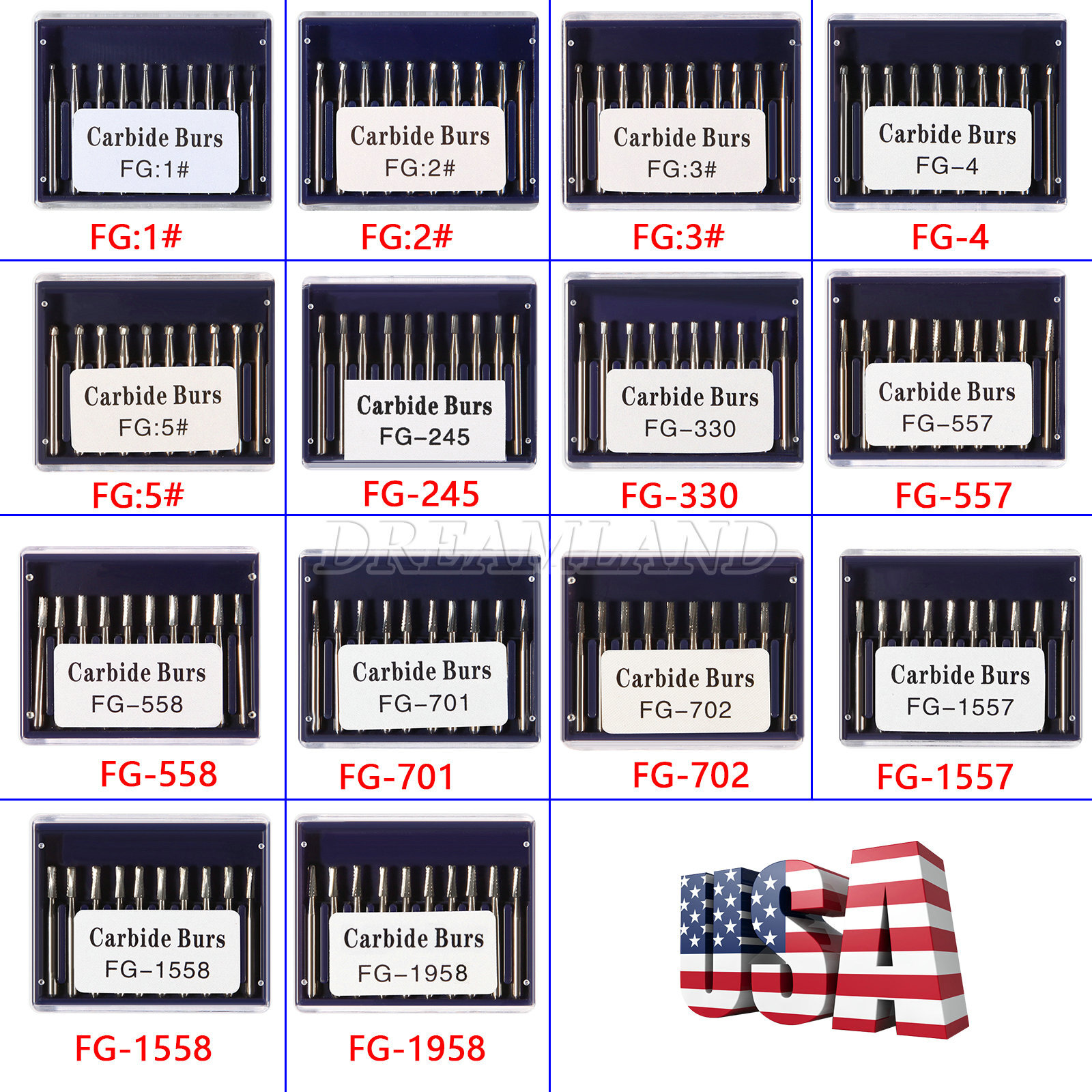 1-10 Packs Dental Carbide Burs For High Speed Handpiece FG 1 2 3 4 330 7901 7408