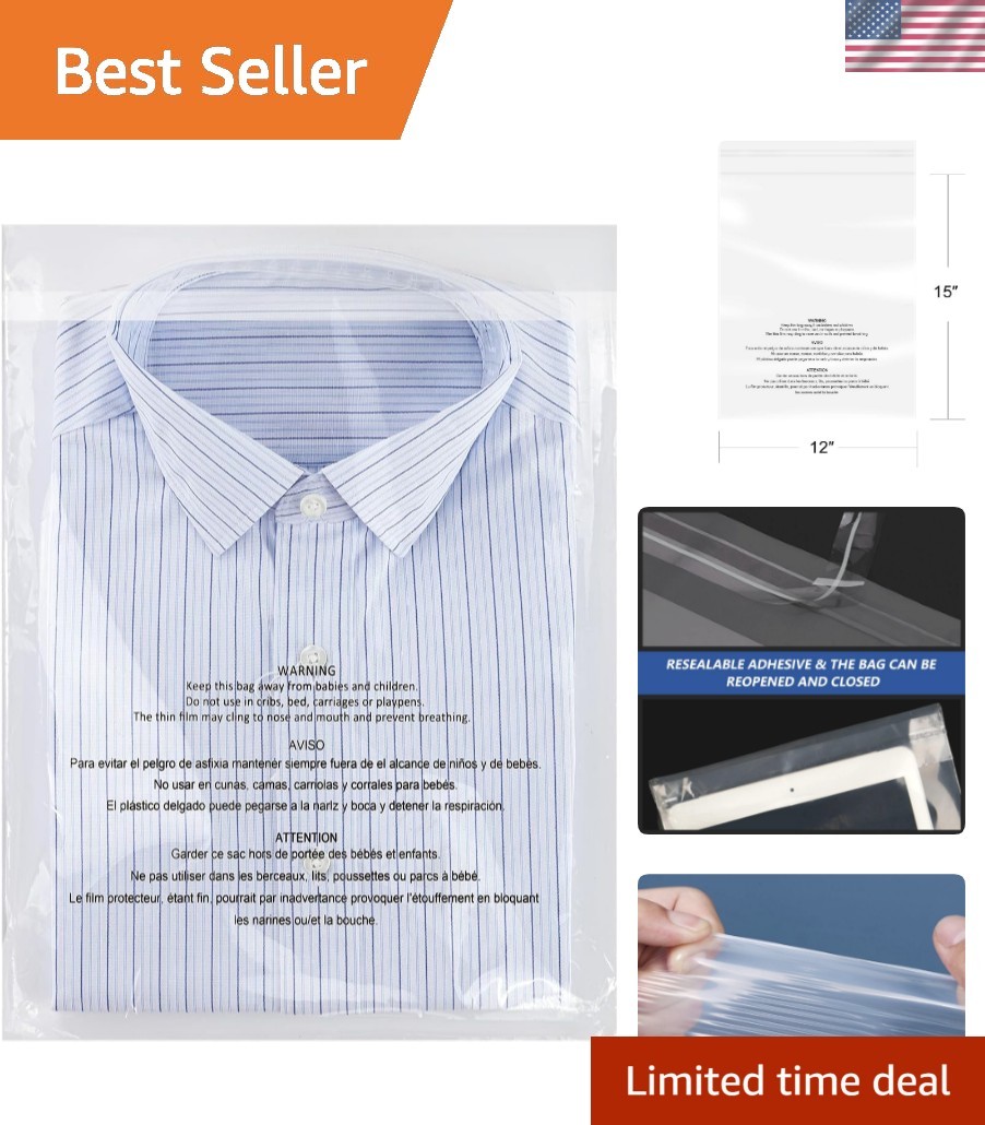 500 Count – 12″ x 15″, Self Seal 1.6 Mil Clear Plastic Poly Bags with Suffoca…