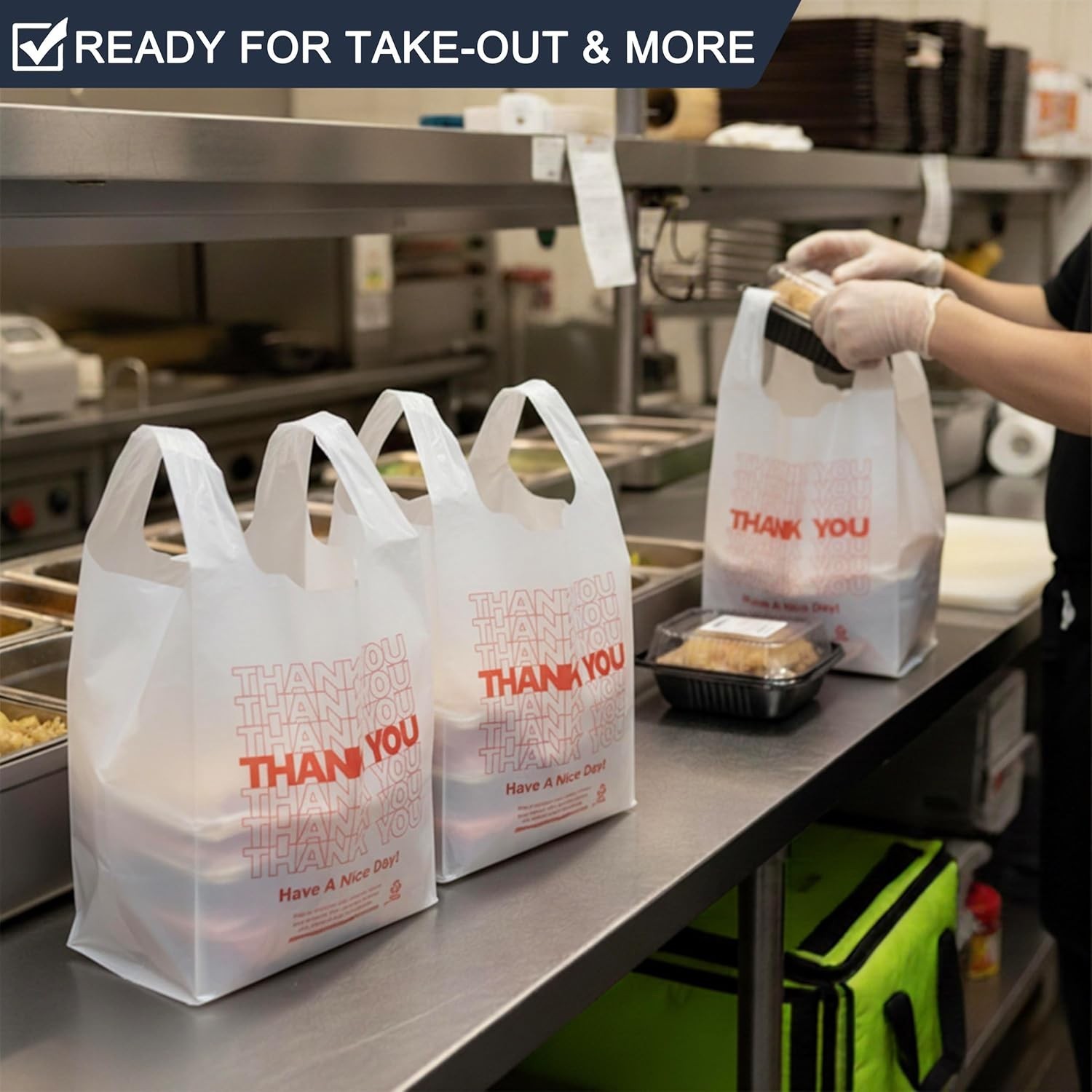 1000 Pack White Thank You T-Shirt Bags with Handles, 11″x6″x21″ Plastic Shopp…