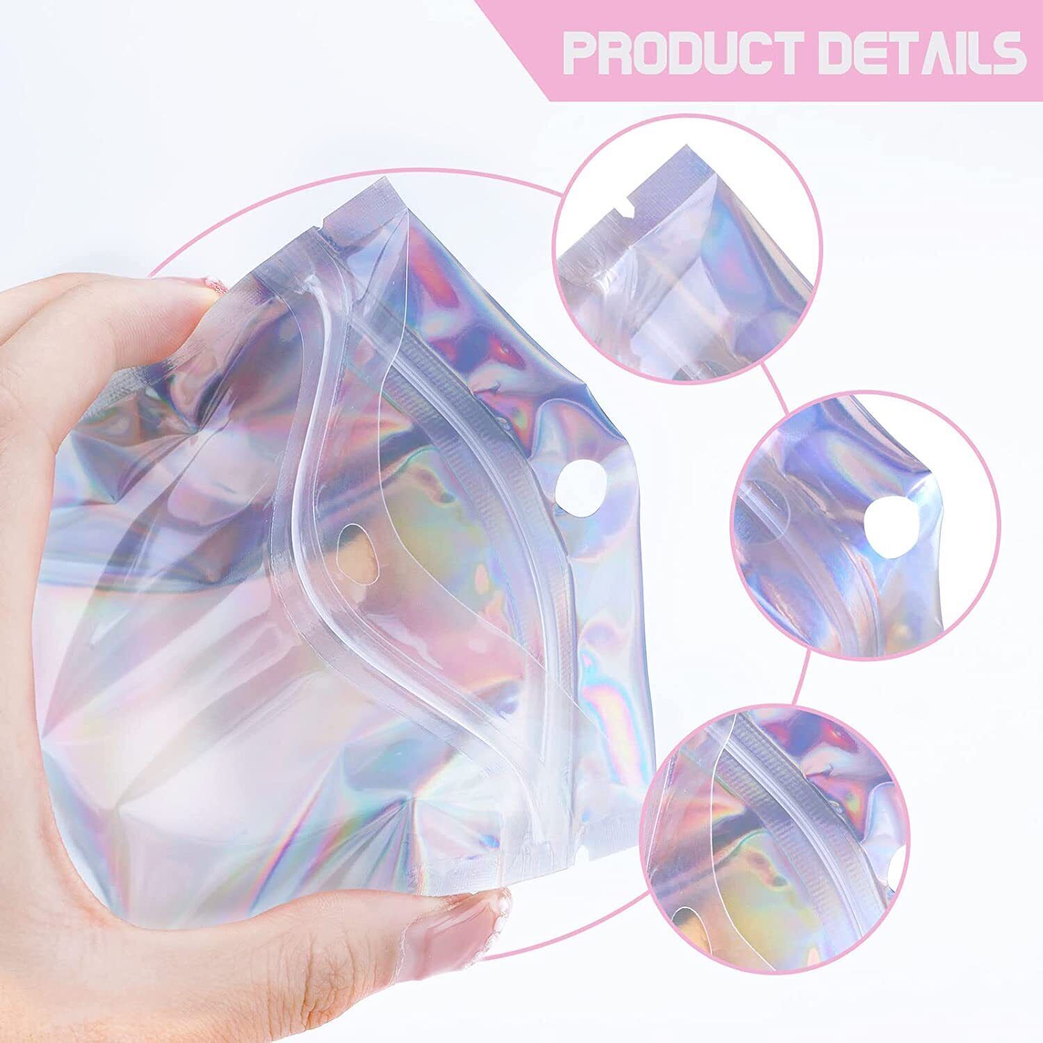 100/200 Holographic Mylar Foil Bags Smell Proof Resealable Zip Lock Pouch Black