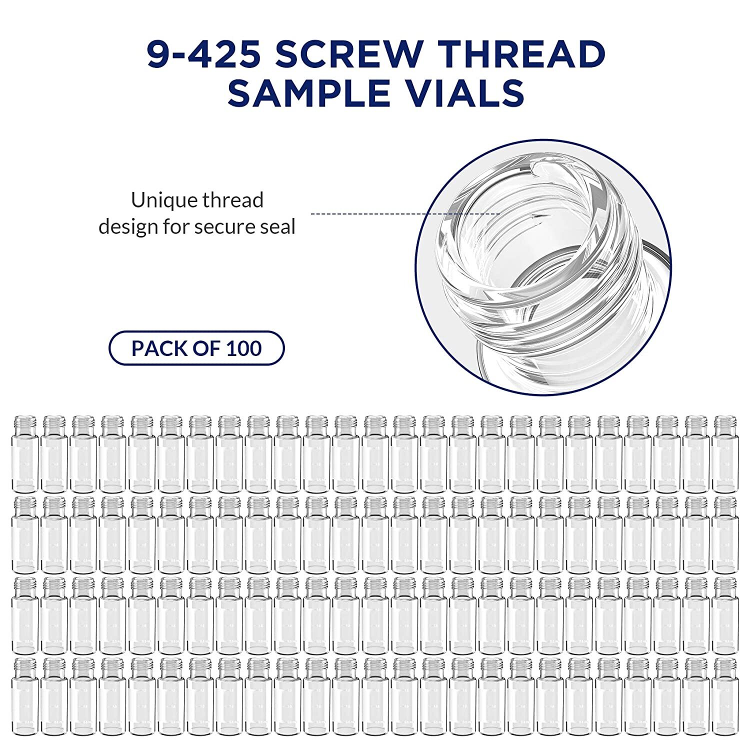 2ml Clear Glass Vials, 9-425 Thread, Type 1 Borosilicate, High Clarity, Autosamp