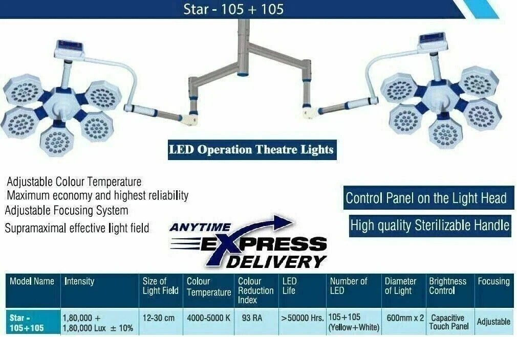 OR Lamp Ceiling mounted Double Dome LED OT Light Surgical Operating Lamp 105+105
