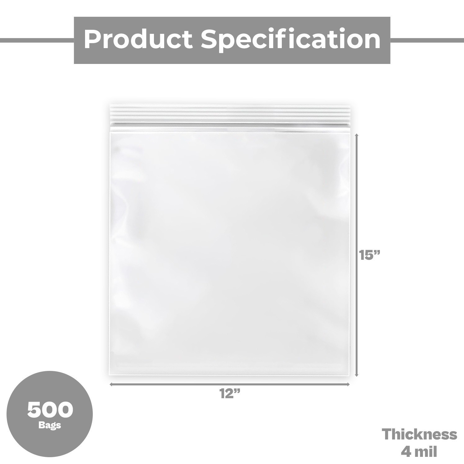 500 Pcs 12″ x 15″ Zipper Bags Clear 4 Mil Reclosable Self Seal Resealable Pouch