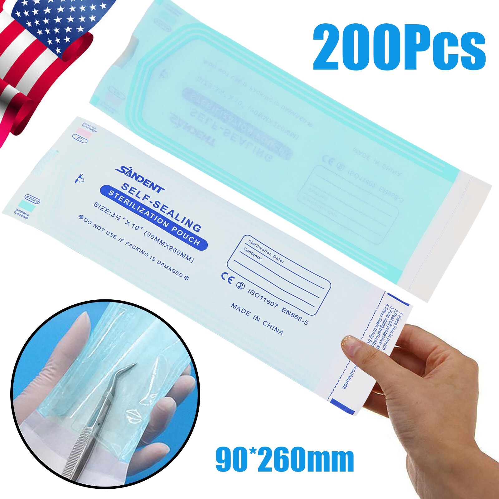 3.5″ x 10″ Self-Sealing Sterilization Pouches for Autoclave – 200pcs/Box