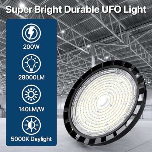 LED High Bay Lights: 200W 5000K LED Shop Lights 28000LM 6 Packs AC100-277V with