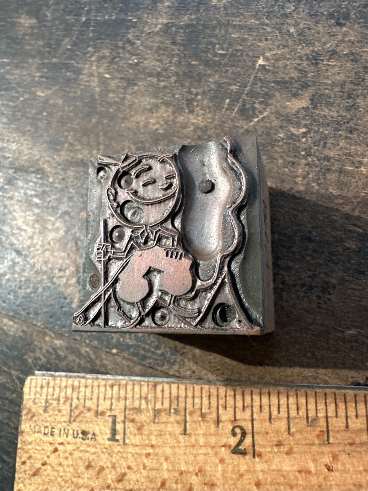 Print Block ( Happy Man Smiling ) Copper Face. Cartoon Character??