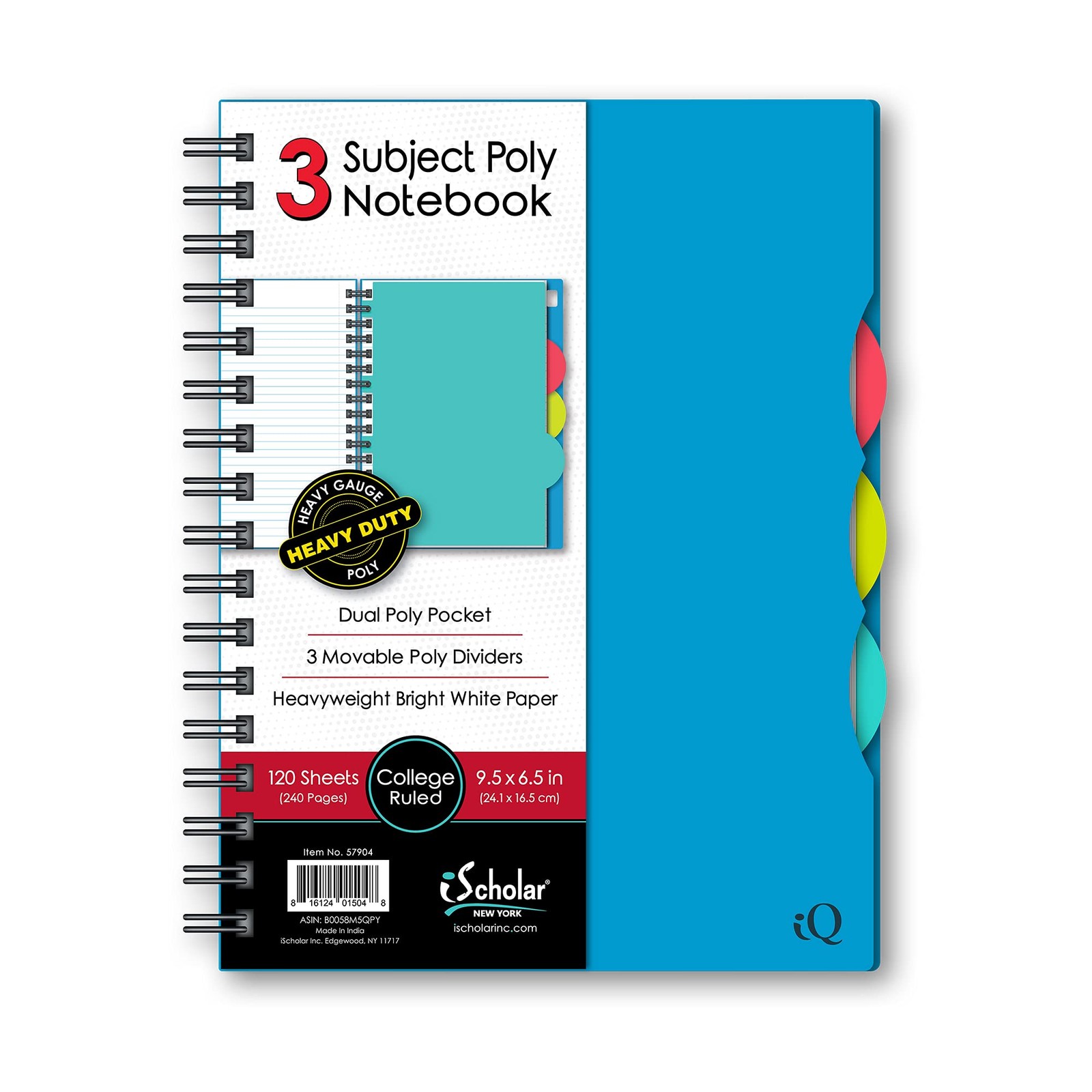 iScholar iQ 3 Subject Poly Cover Double 3-Subject (9.5 x 6.5 Inch), Assorted