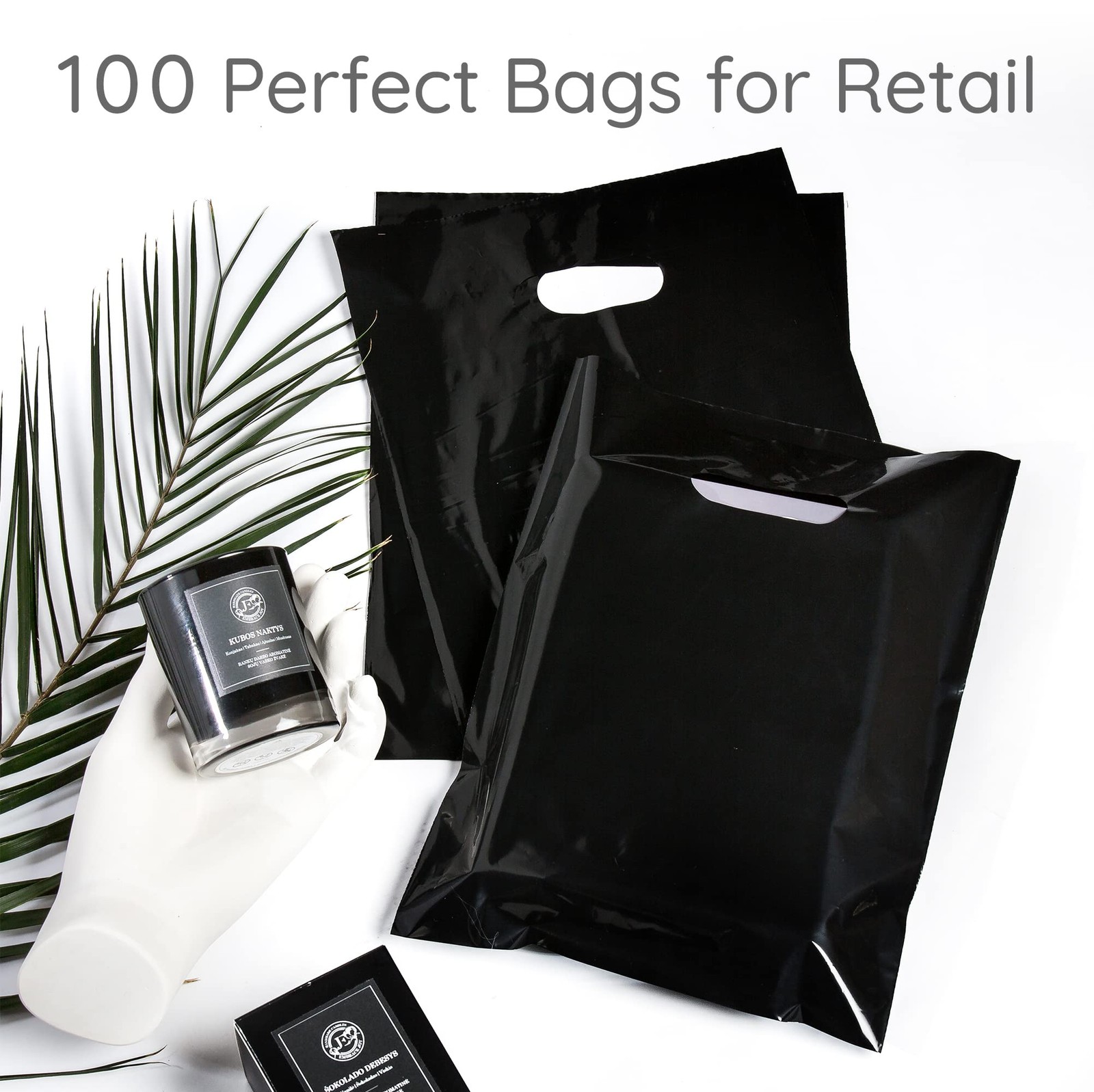 Merchandise Bags 100 Black 9″x12″ Size 1.5Mil Thick With Handles
