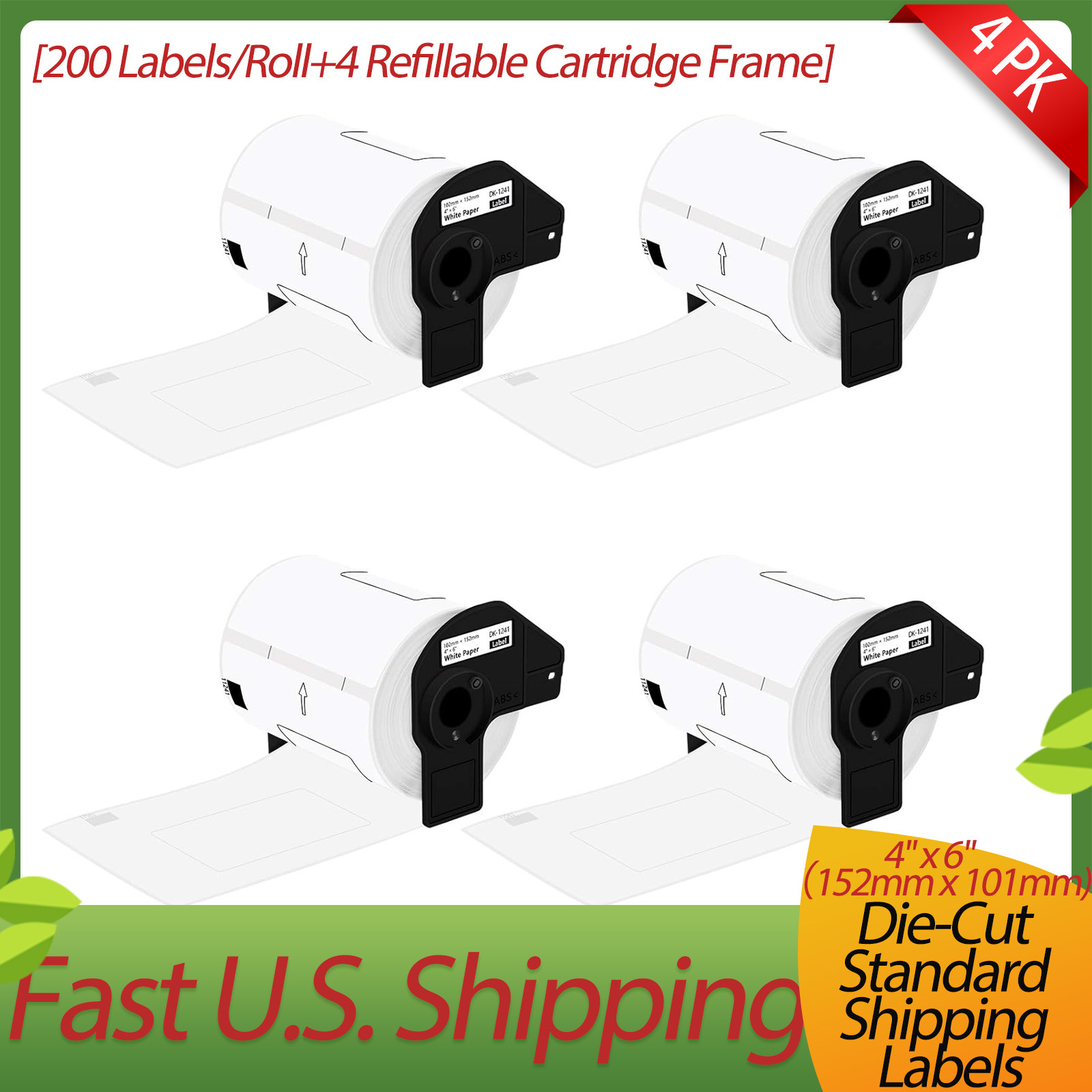 4 Roll DK-1241 DK1241 Die-Cut Address Labels 102mm x 152mm for Brother QL-1050
