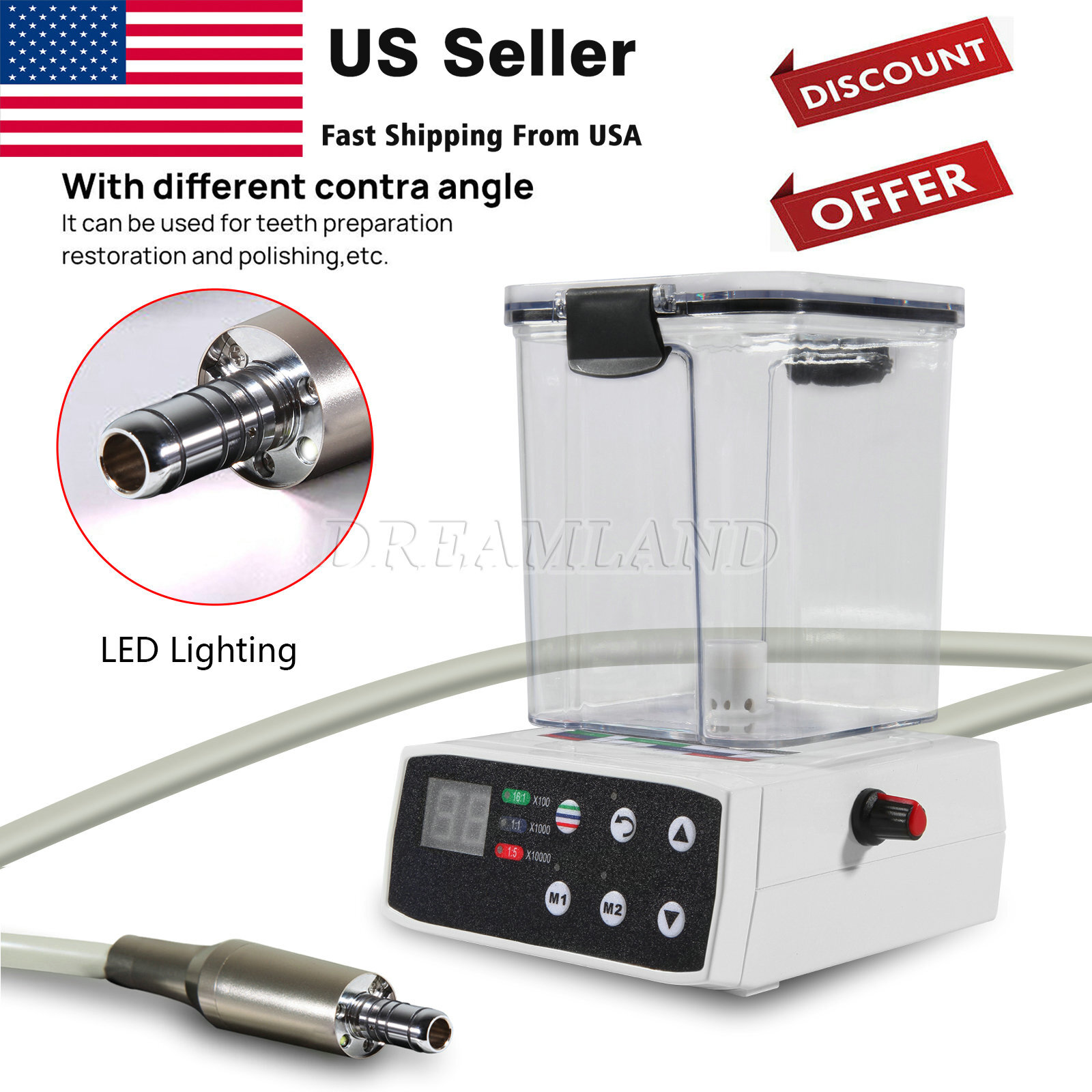 Dental Brushless LED Electric Motor fit 1:1 /1:5 /16:1 For Lab Practice
