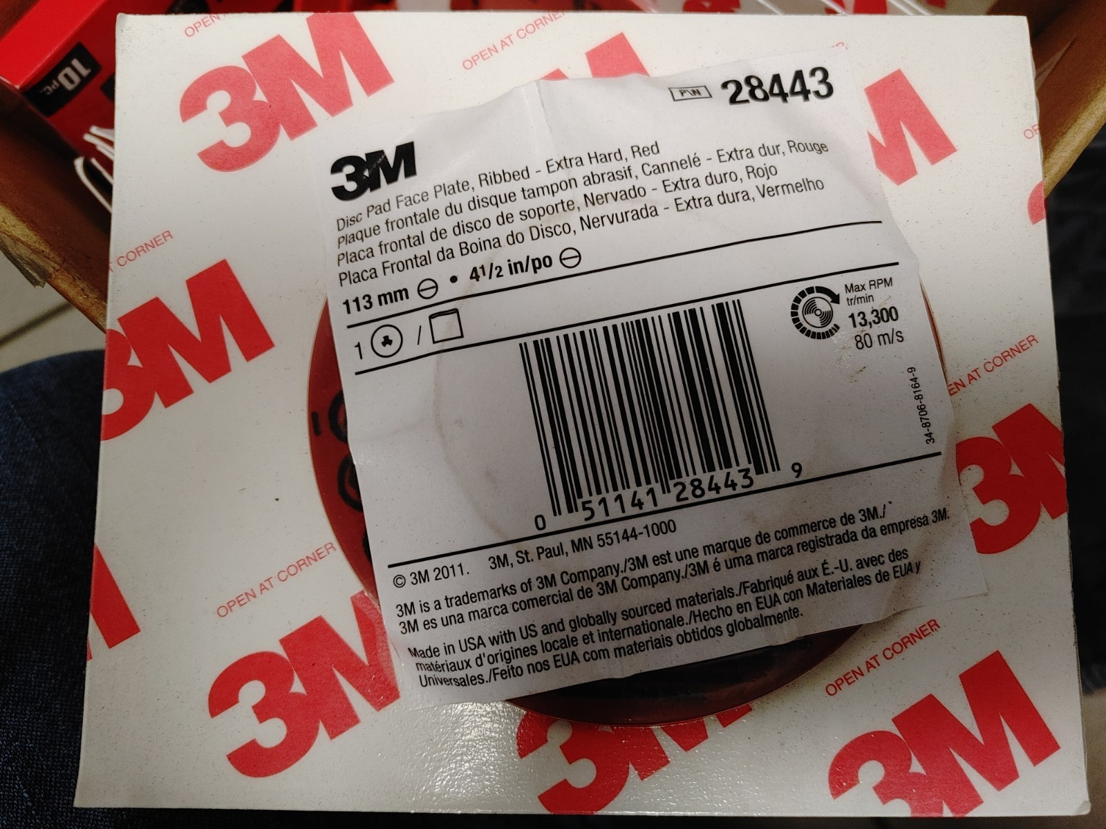 3m Disc Pad Ribbed Face Plate,13,300 rpm 28443 3m 28443 Red