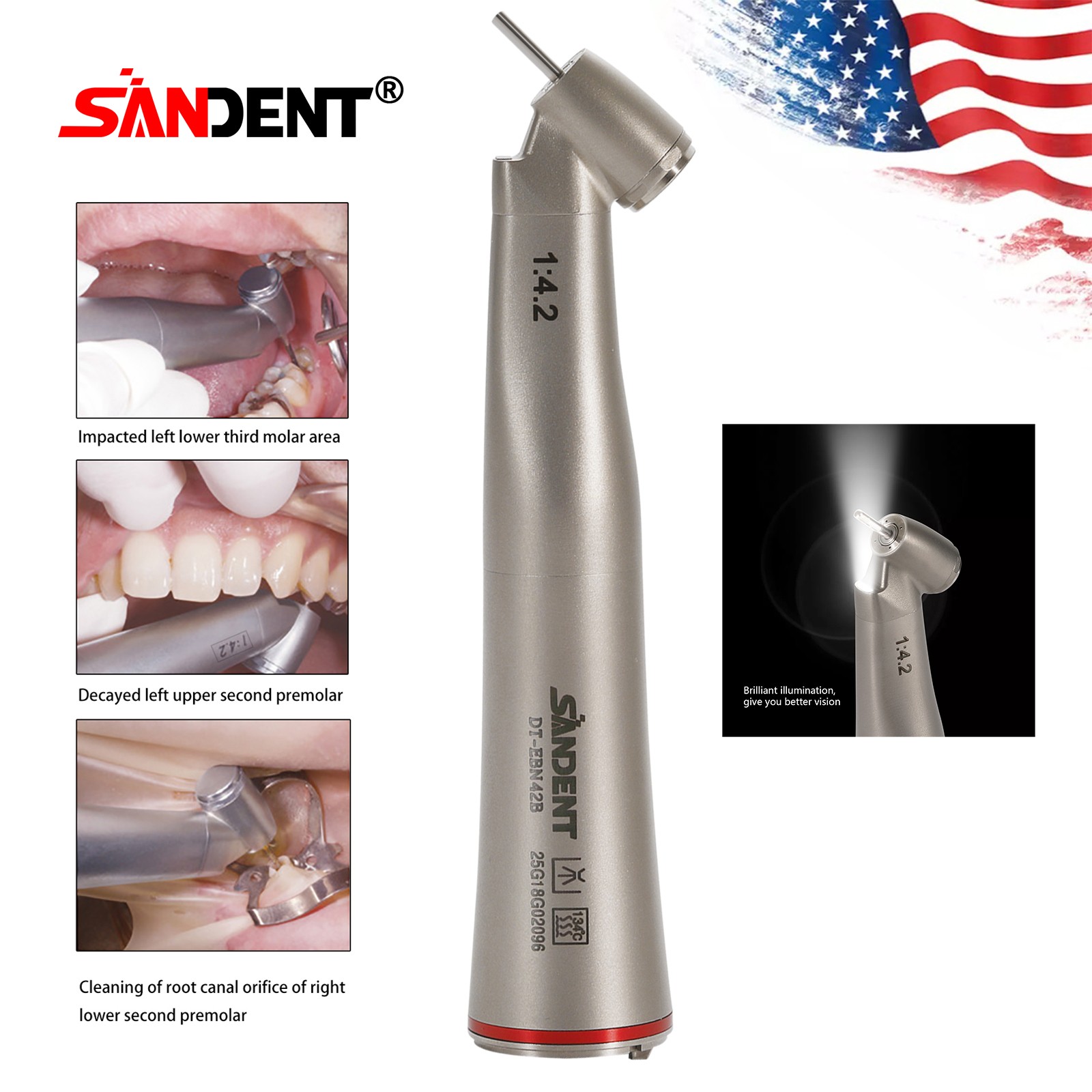 SANDENT Dental Brushless LED Electric Micro Motor 1:4.2 LED Handpiece