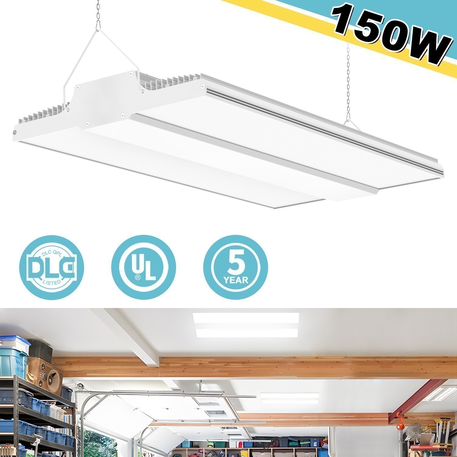 Commercial 150W LED Shop Light Warehouse Garage Hanging Fixture 5000K AC100-277V