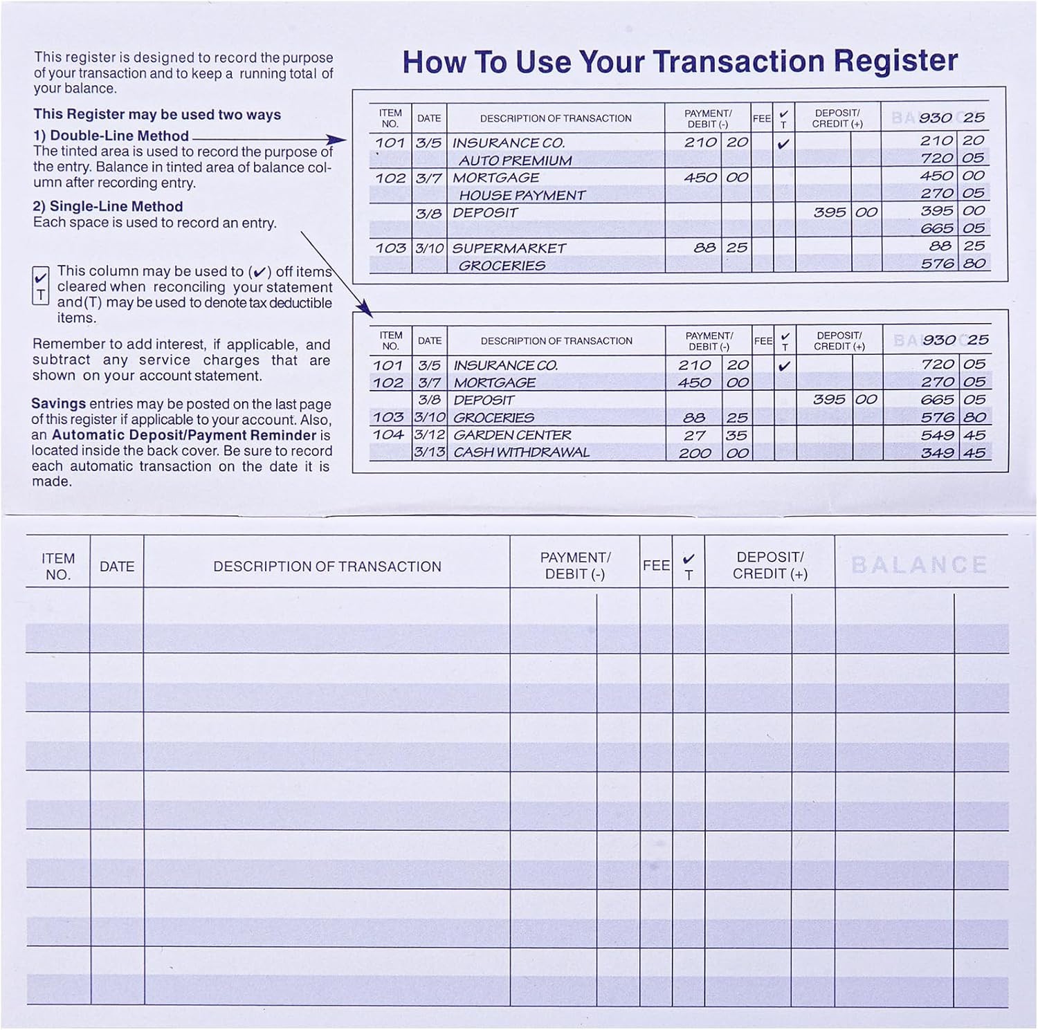 24 Pcs Check Registers for Personal Checkbook, Easy to Read Checkbook Register